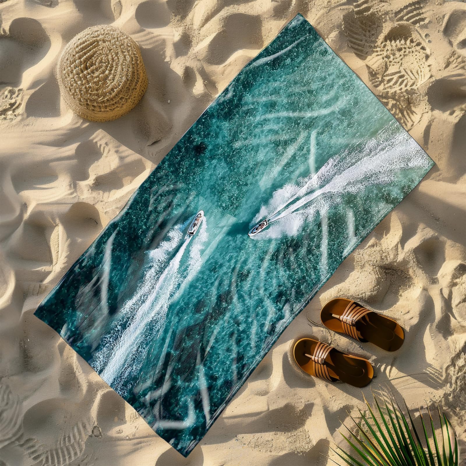 Genérico Toalla Playa 90X180 Buque Mar Verde Profundo Grande Toallas de Playa Microfibra Ligera Secado Rápido Sin Arena para Mujer Hombre Viajes Vacaciones Natación Camping