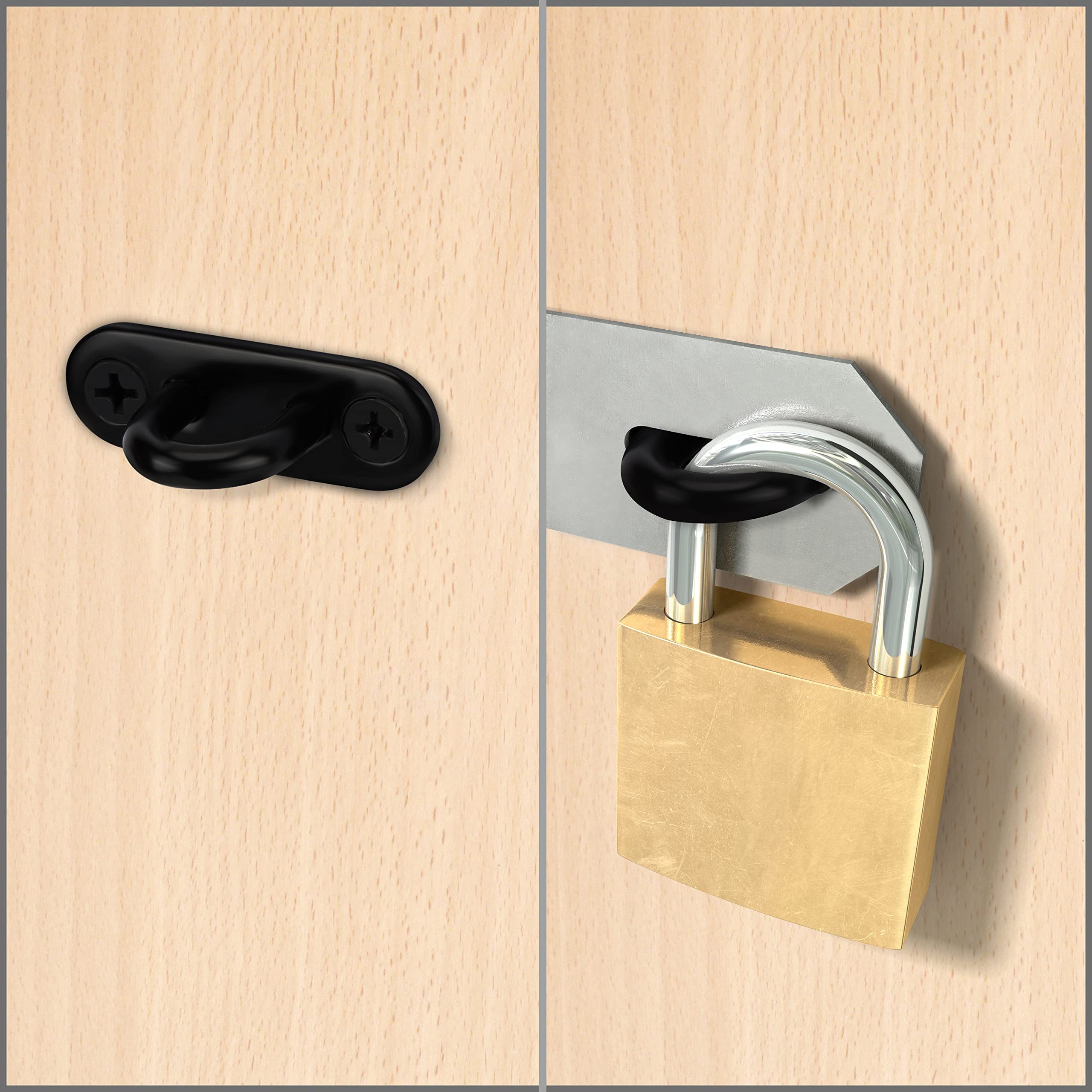 Belle Vous 8 Pezzi Gancio da Muro con Occhiello Inox M5 Neri - Gancio Soffitto/Parete con Occhielli Inox a U Resistenti (50 x 15 mm) - Sopporta Fino a 40 kg - Gancio Muro Occhielli in Metallo