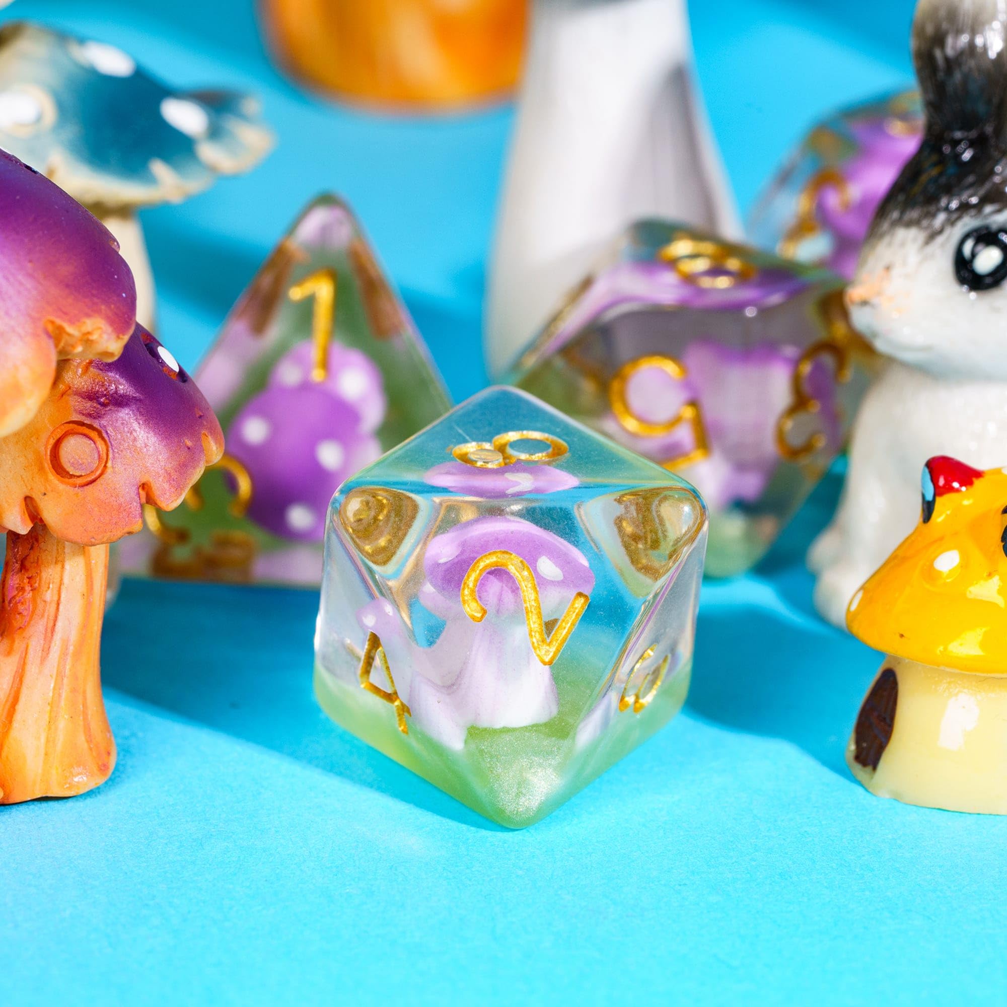 UDIXI Mushroom DND Dice Set, 7 Piece D&D Polyhedral RPG Dice for Dungeons and Dragons Role Playing Game and Other Tabletop Games (Purple)