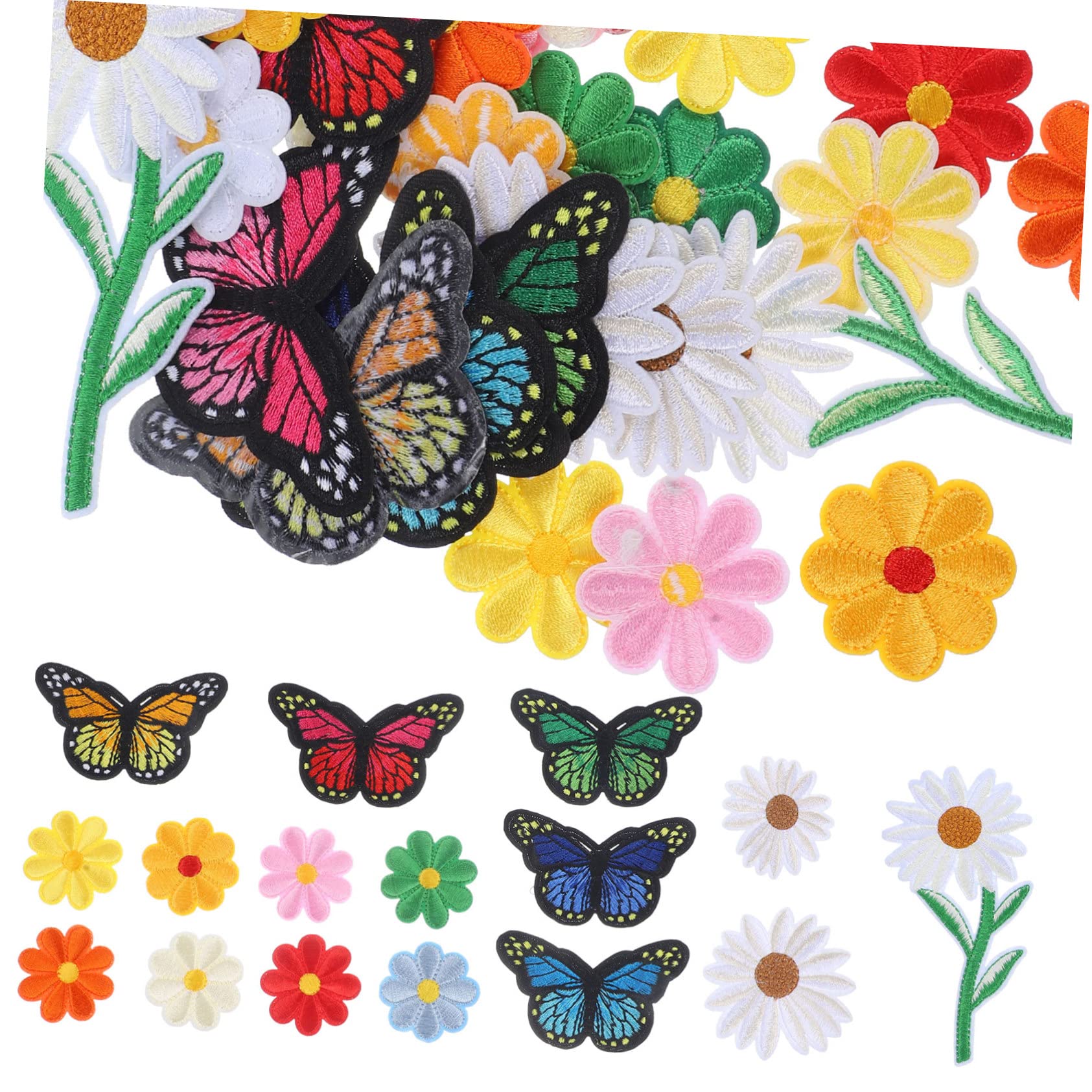 STOBOK 195stücke Teiliges Bügelfreundlicher Gestickter Applikations-patches Bunten Schmetterlings Und Blumen-motiven Für Kleidung Rucksäcke Und -projekte