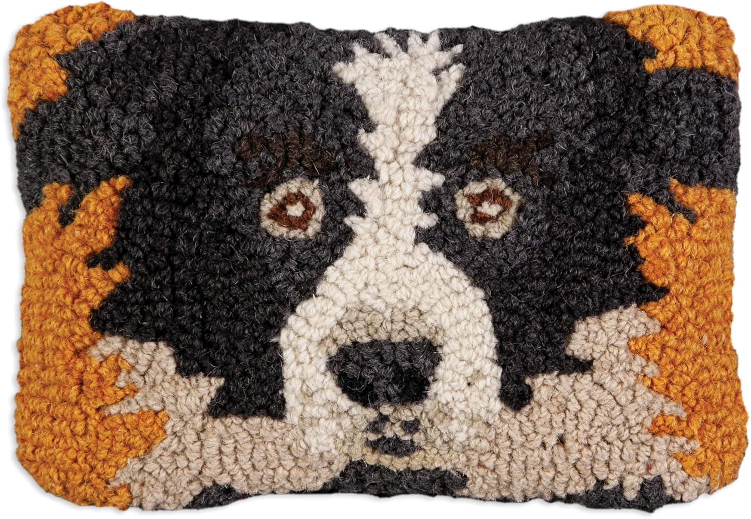 Chandler 4 Corners Border Collie – Almohada decorativa de lana con gancho a mano diseñada por artistas, almohada para perros para sofás y camas,