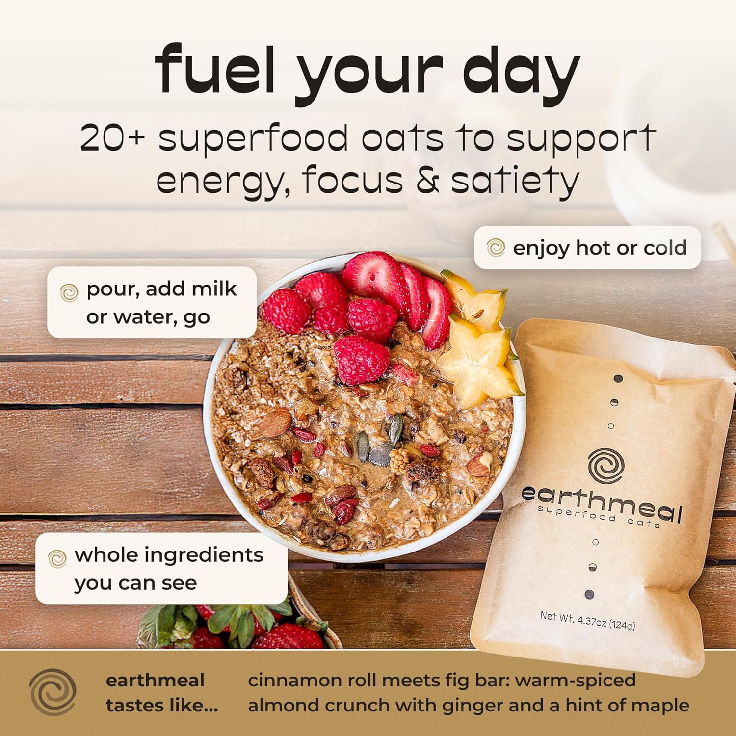 Superfood Oats - 20+ Superfoods, 27 Grams of Fiber, 14 Grams of Protein Per Serving, Gluten Free High Fiber Oatmeal With Cacao Nibs, Chia Seeds, Cinnamon, Lion’s Mane, Reishi, Ashwagandha – Vegan Superfood Breakfast - Super Fuel (Pack of 5)