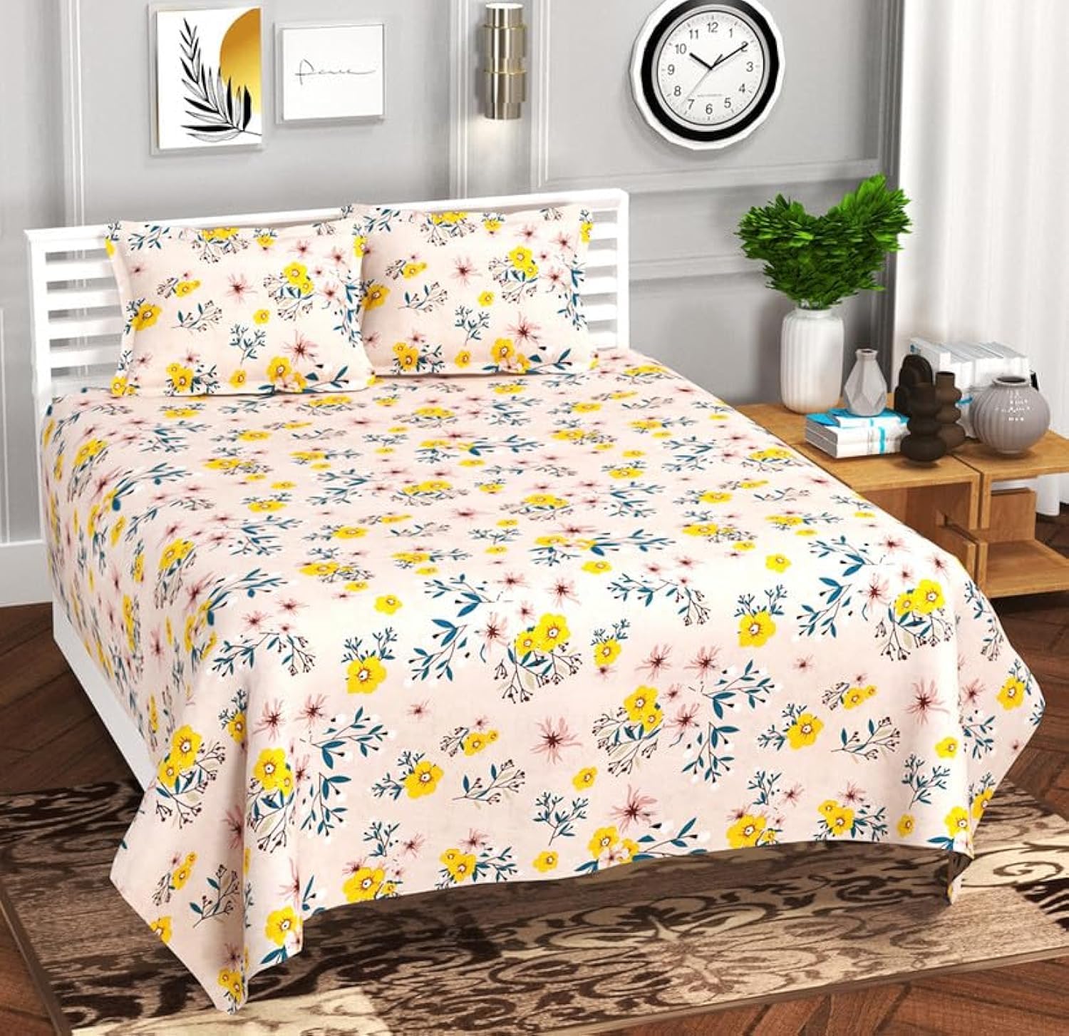 BSB HOME Kingston Collection Ultra King Size Bedsheets with 2 King Size Pillow Covers| Luxury Soft Sheets, Breathable, Shrinkage (3 Piece Set, 108X108 Inches Beige Green Yellow Cotton) (B0CVTJFPHH) Amazon Price History, Amazon Price Tracker