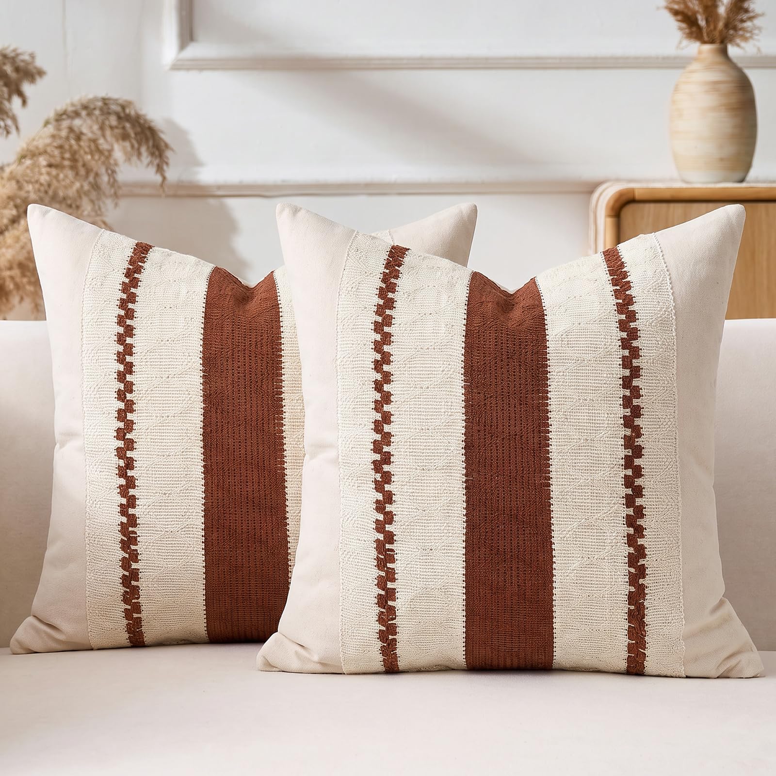 Aisybaklyn, Boho Cushion Cover, Rust Red Structure, 40 x 40 cm, Set of 2