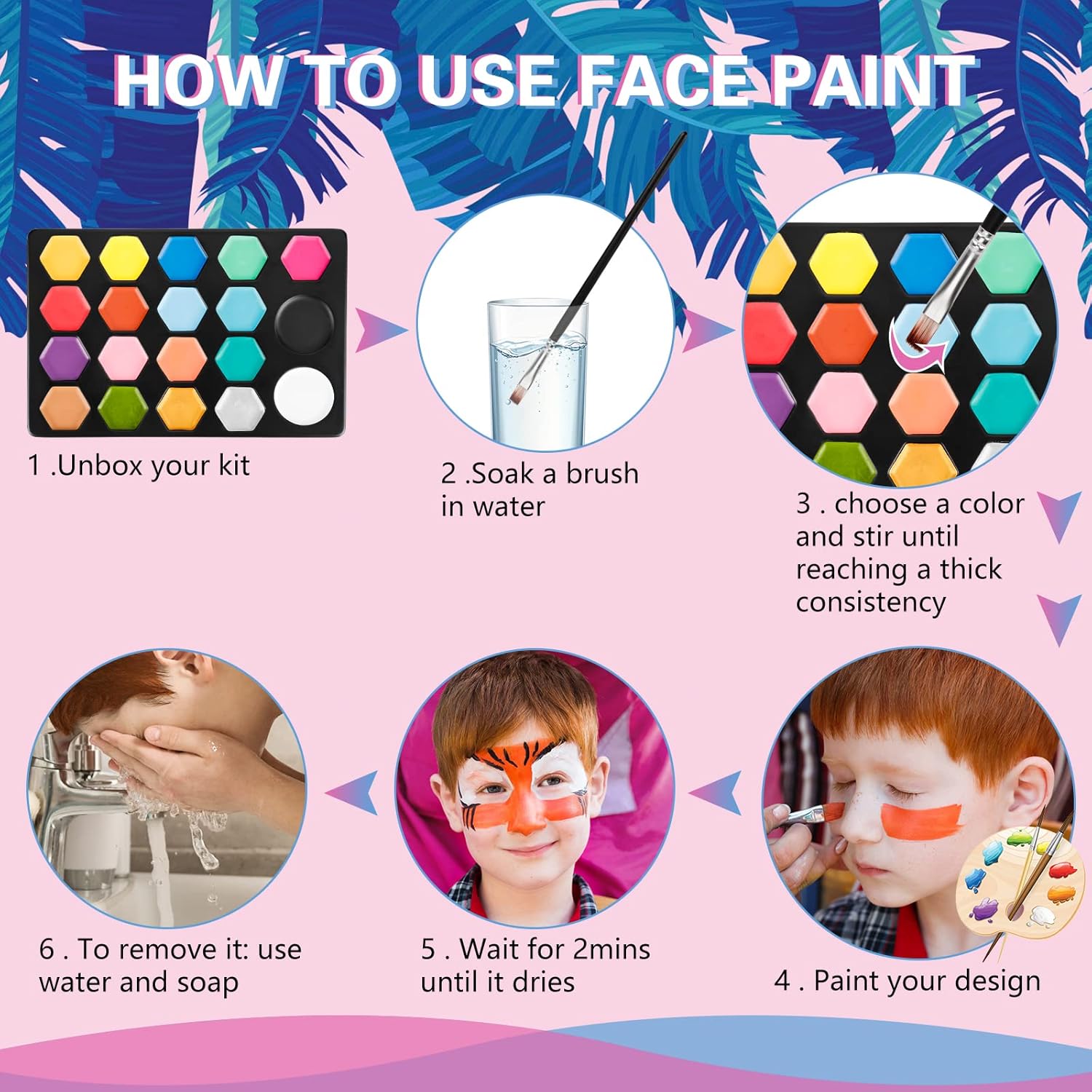 Buy Face Paint Kit for Kids 35 Stencils,19 Water Based Face Paint