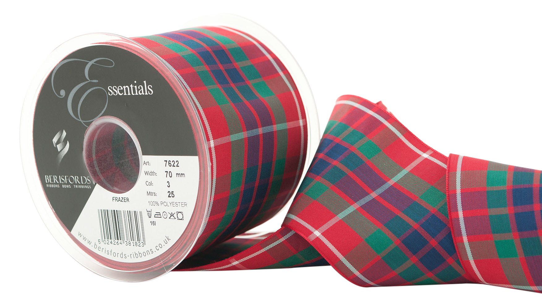 Berisfords 3 Frazer Woven Tartan Ribbon (Value Roll)