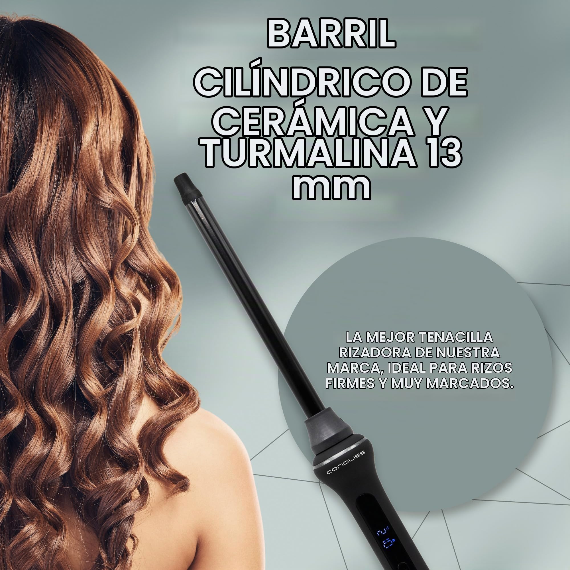 Corioliss Style Stick Black Rizador de Pelo Profesional, Tenacilla con Barril de Cerámica y Turmalina de 13mm Temperatura 80-210°C, rizos definidos y duraderos