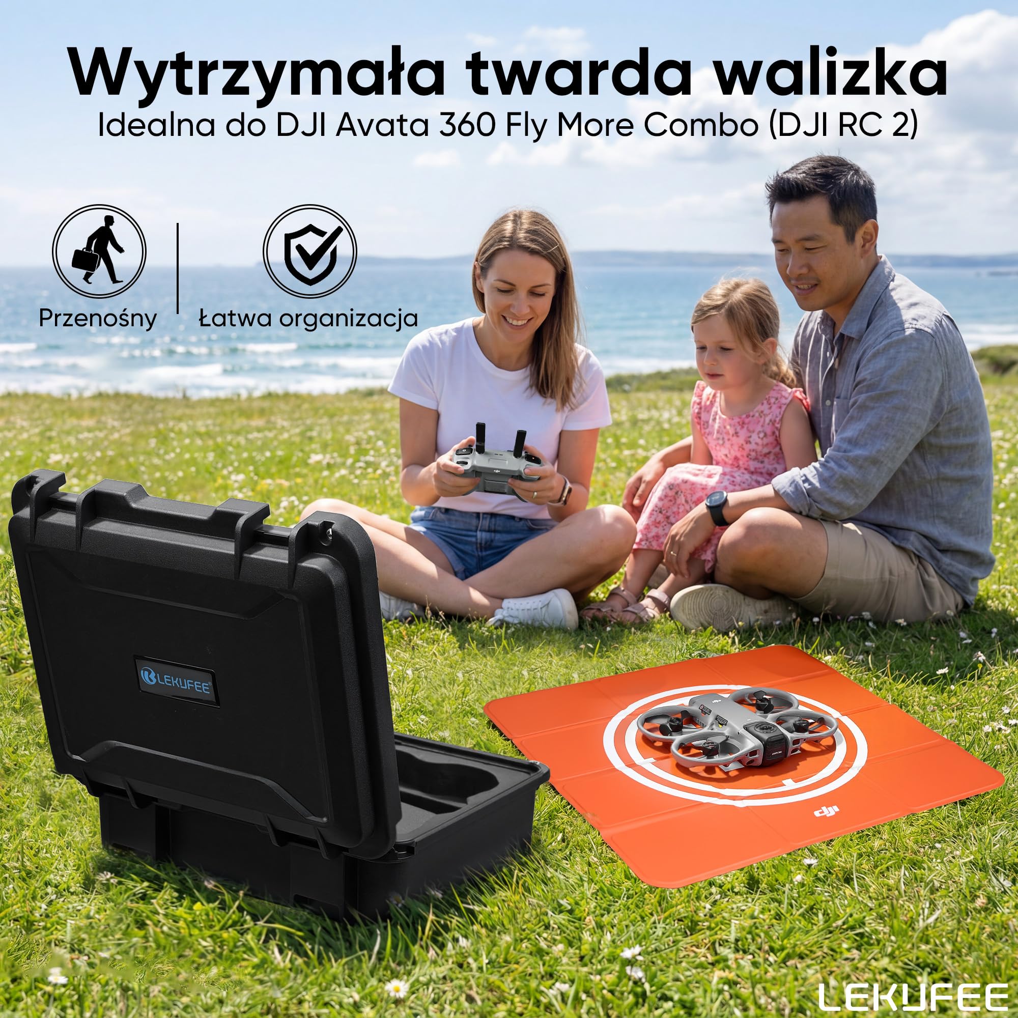 Lekufee Wodoodporna Twarda Walizka Transportowa do drona DJI Avata 360, Fly More Combo (RC 2), DJI RC 2 / N3 / N2, baterii (5 szt.), huba ładującego oraz innych akcesoriów (tylko etui)