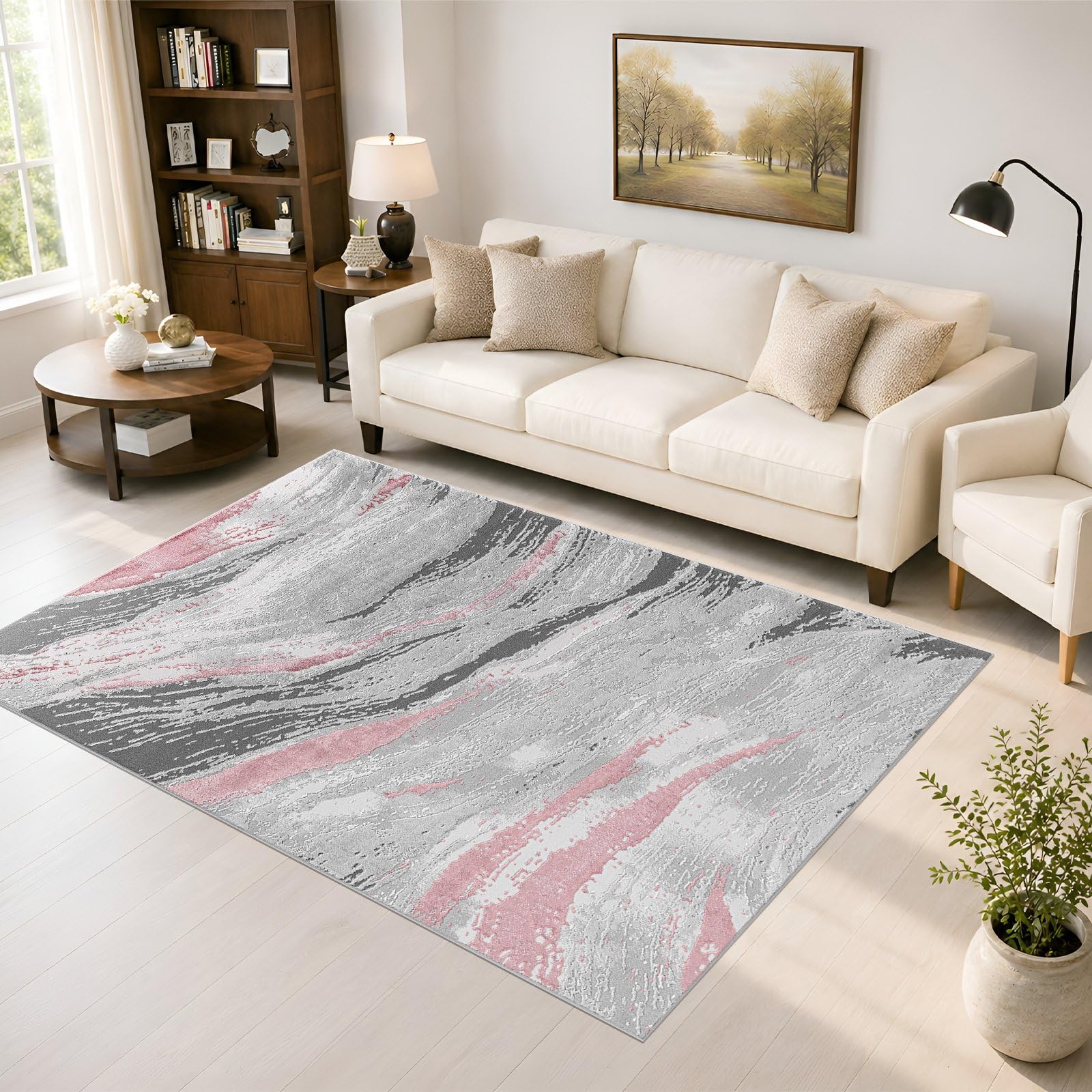renoazul® Jute Back Extra Large Rugs For Living Room - Jeze Pink Abstract Rug - 160 x 230 cm - Washable Bedroom Carpet, Dining Room and Lounge Rug — image 1