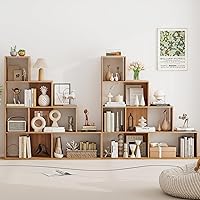 Vista 9 de Estantería de 4 niveles, estantería escalonada con 6 cubos de almacenamiento separados, estantes y estanterías de madera, estante de exhibición