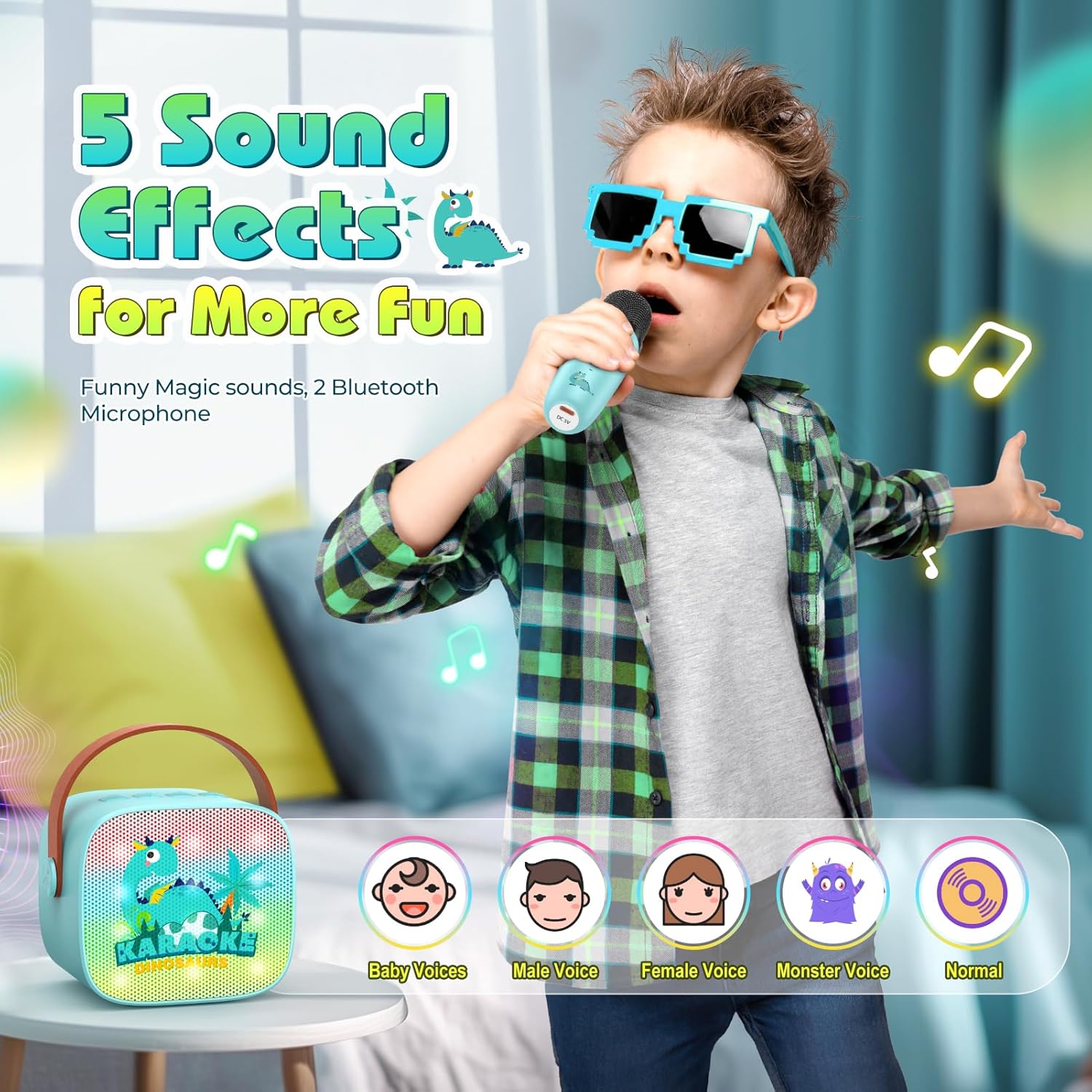 Illustration of 5 sound effects for the Delighkidz Karaoke Machine