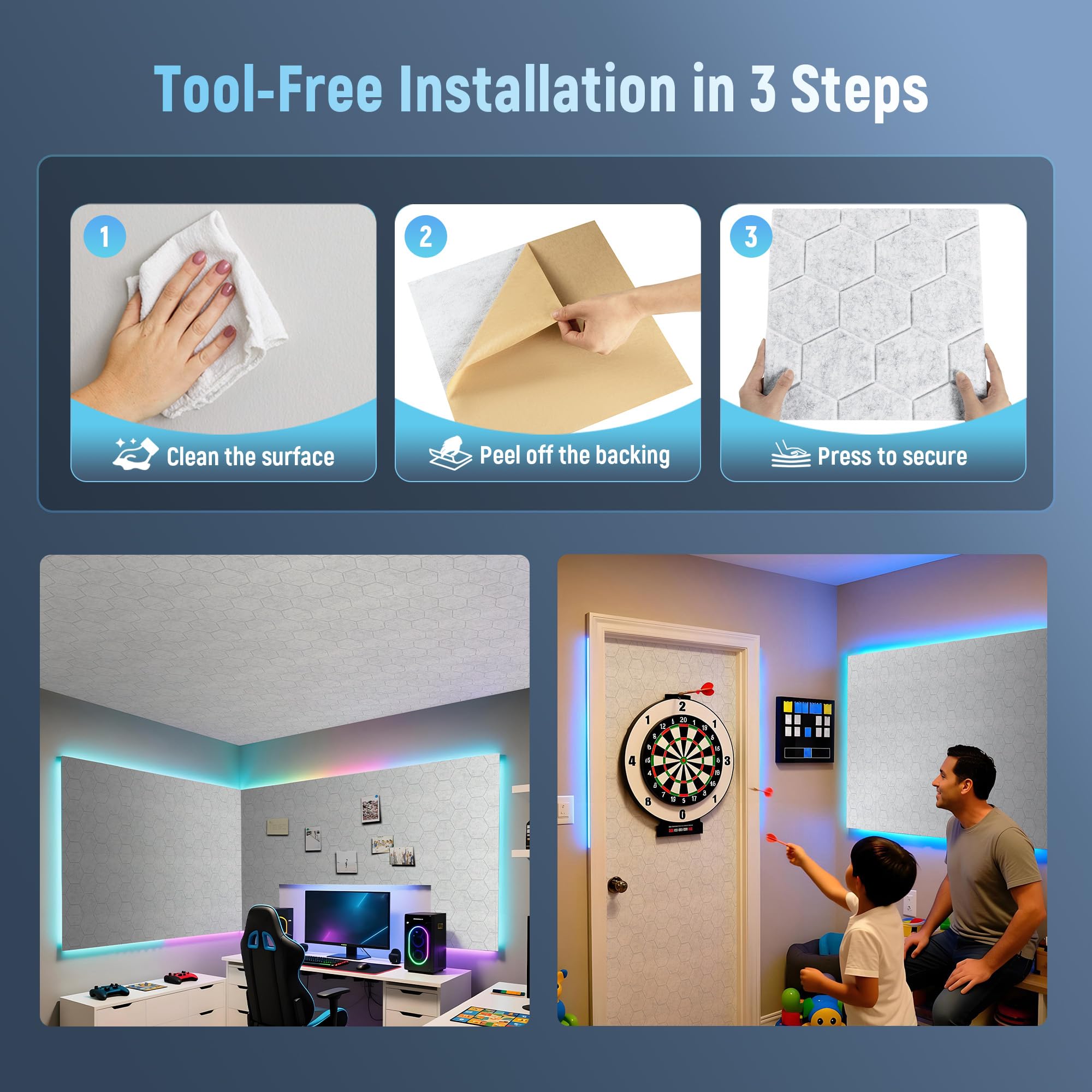 Paneles a prueba de sonido con espuma acústica, paneles de pared acústicos autoadhesivos para insonorización, hexágono gris, cancelación de ruido, paneles absorbentes de sonido para sala de juegos