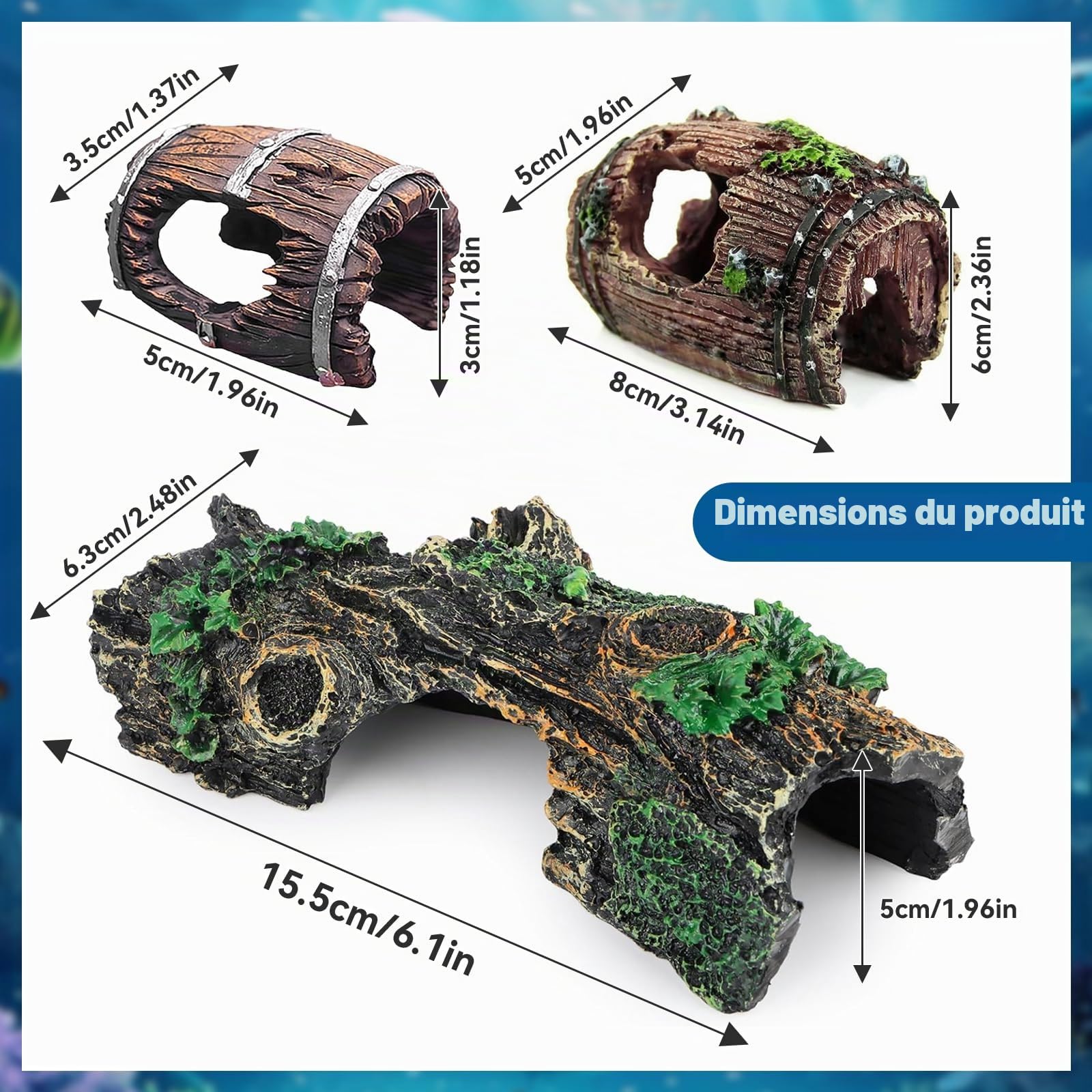 3 Pièces Décoration Aquarium Grain de Bois, Cachette Aquarium Sûrs et Non Toxiques Décoration D'aquarium, pour Petites Crevettes Poissons Autres Animaux Aquatiques Petite Moyenne Taille (A)