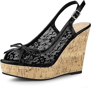 Allegra K Women's Lace Platform Wedges Wedge Heel Sandals