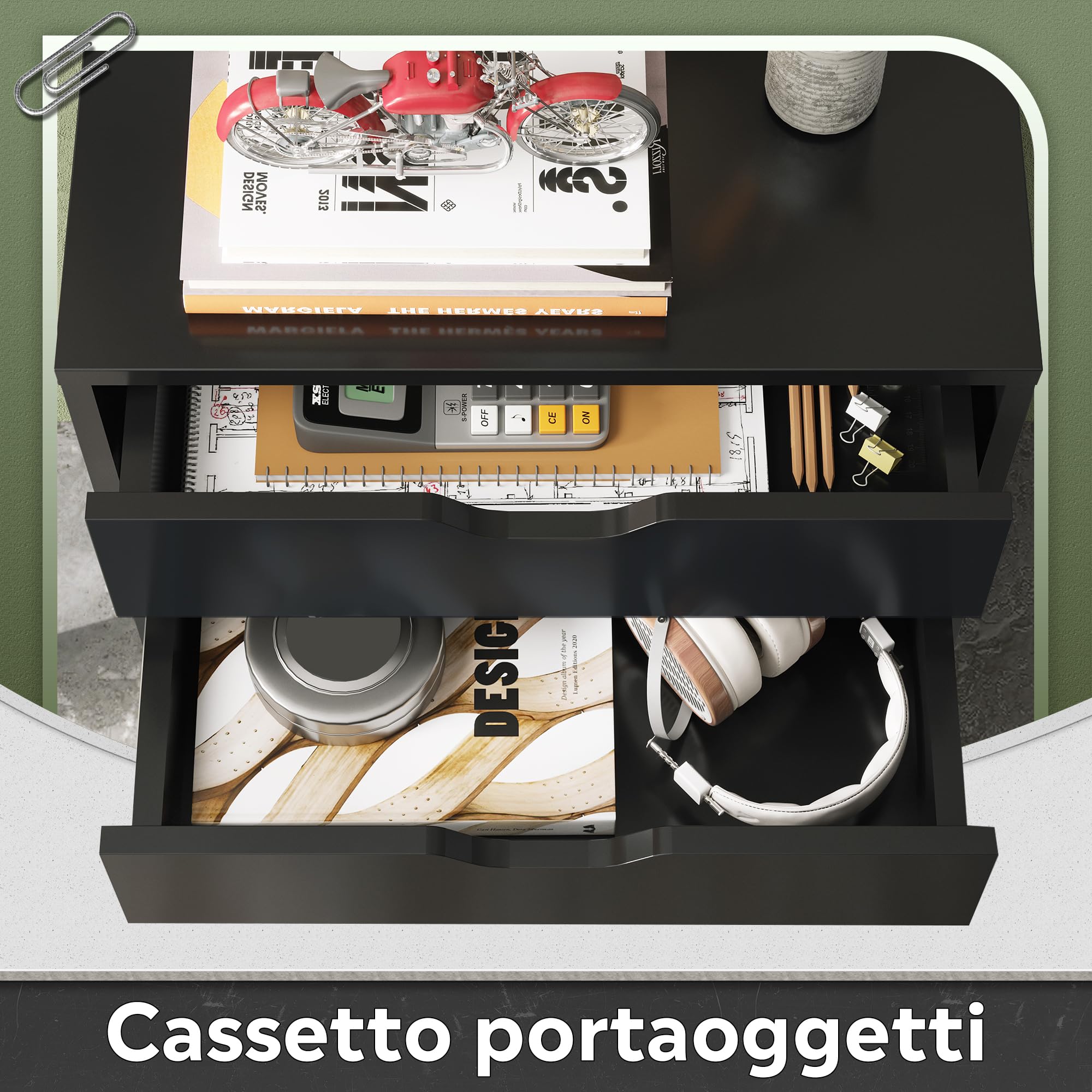 DEVAISE Archivio a 5 Cassetti, Mobile Sottoscrivania in Legno per Documenti A4/Letter/Legal, Nero