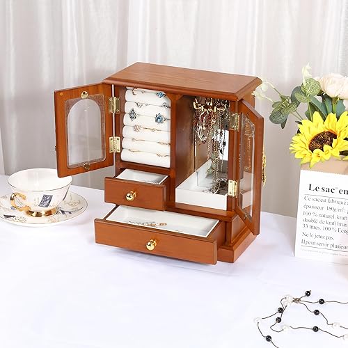 Vista 6 de Kendal Joyero de madera para mujer, regalo de graduación, organizador de joyas sólido, regalos del día de la madre, joyero de madera con espejo