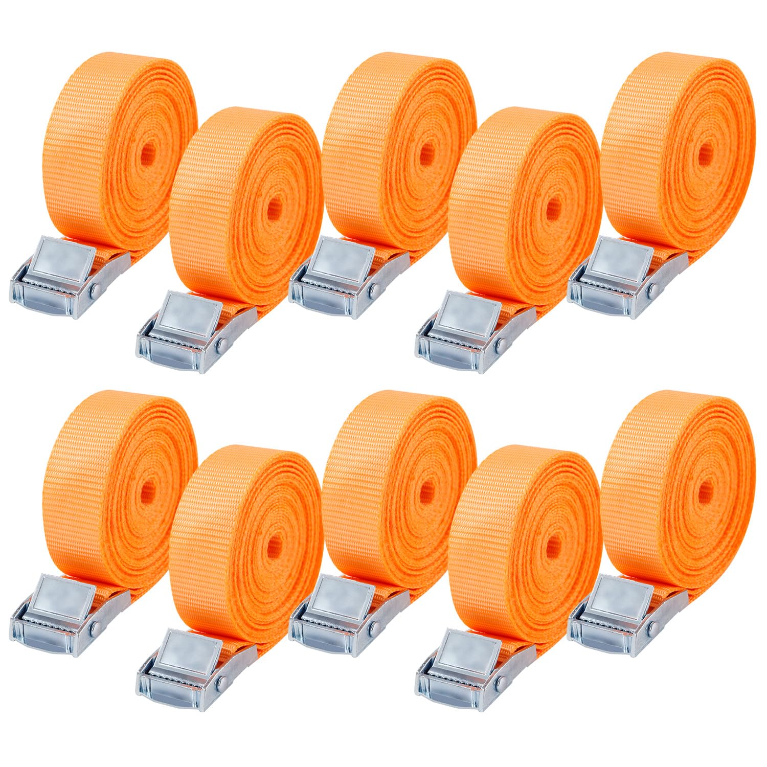 10 Stück Spanngurt,Zurrgurt,25 mm x 4 m,Spanngurte mit Klemmenschlössern,Wirtschaftlich und anwendbar,entsprechen DIN EN 12195-2,Für Fahrräder,Trolleys und Motorradkoffer（Orange）