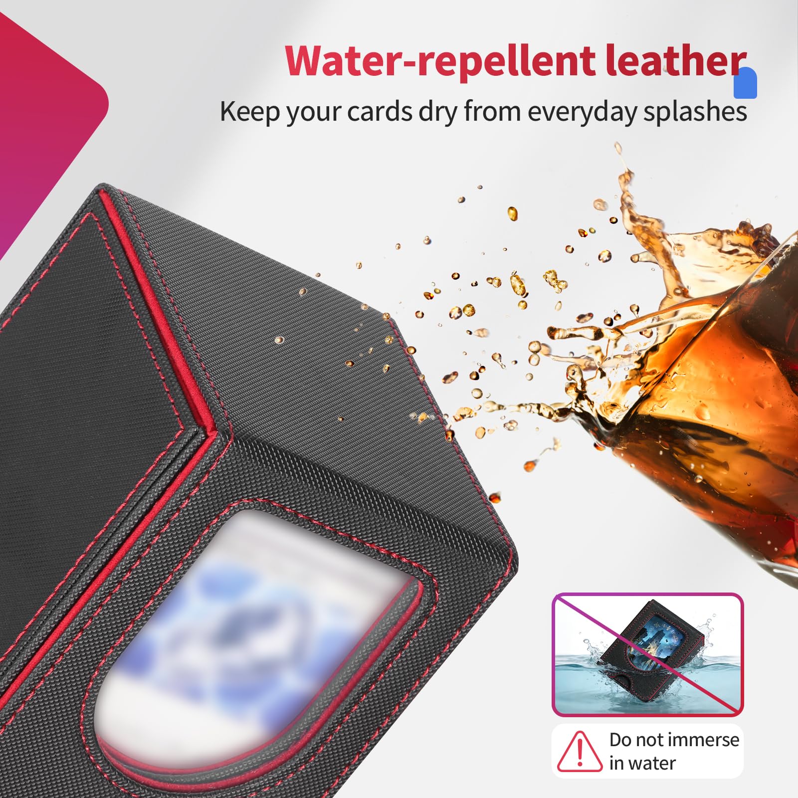 Euqvunn TCG Deck Box avec fenêtre d'affichage, peut contenir jusqu'à 130 cartes à pochettes simples, 2 séparateurs pour rangement facile, idéale pour l'exposition et le transport (Noir Rouge - 5