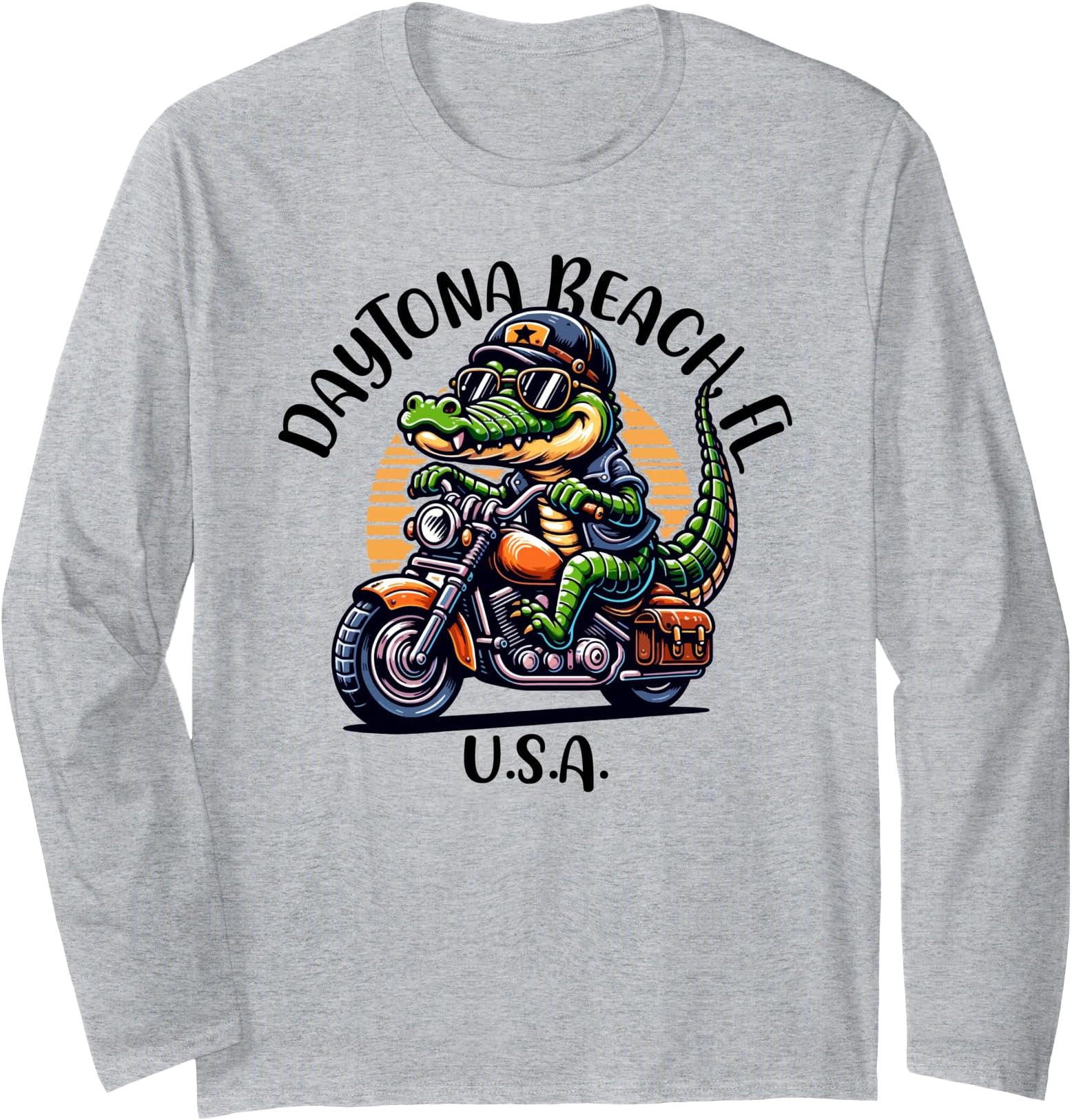 デイトナビーチ フロリダ USA 楽しいワニの漫画デザイン 長袖Tシャツ