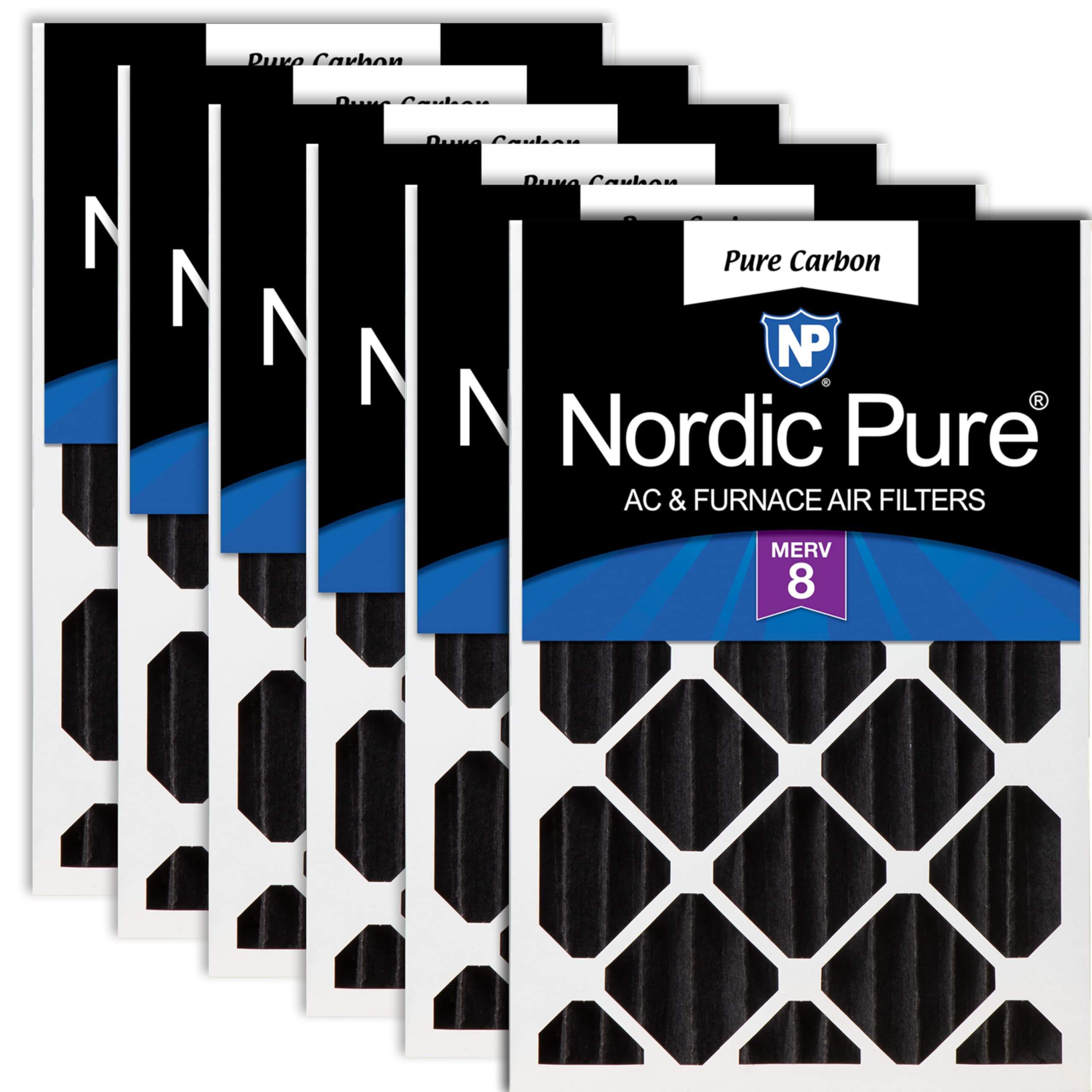 Nordic Pure 16x24x4 (15 3/8 x 23 3/8 x 3 5/8) Pure Carbon Pleated Odor Reduction Merv 8 Furnace Filters 6 Pack