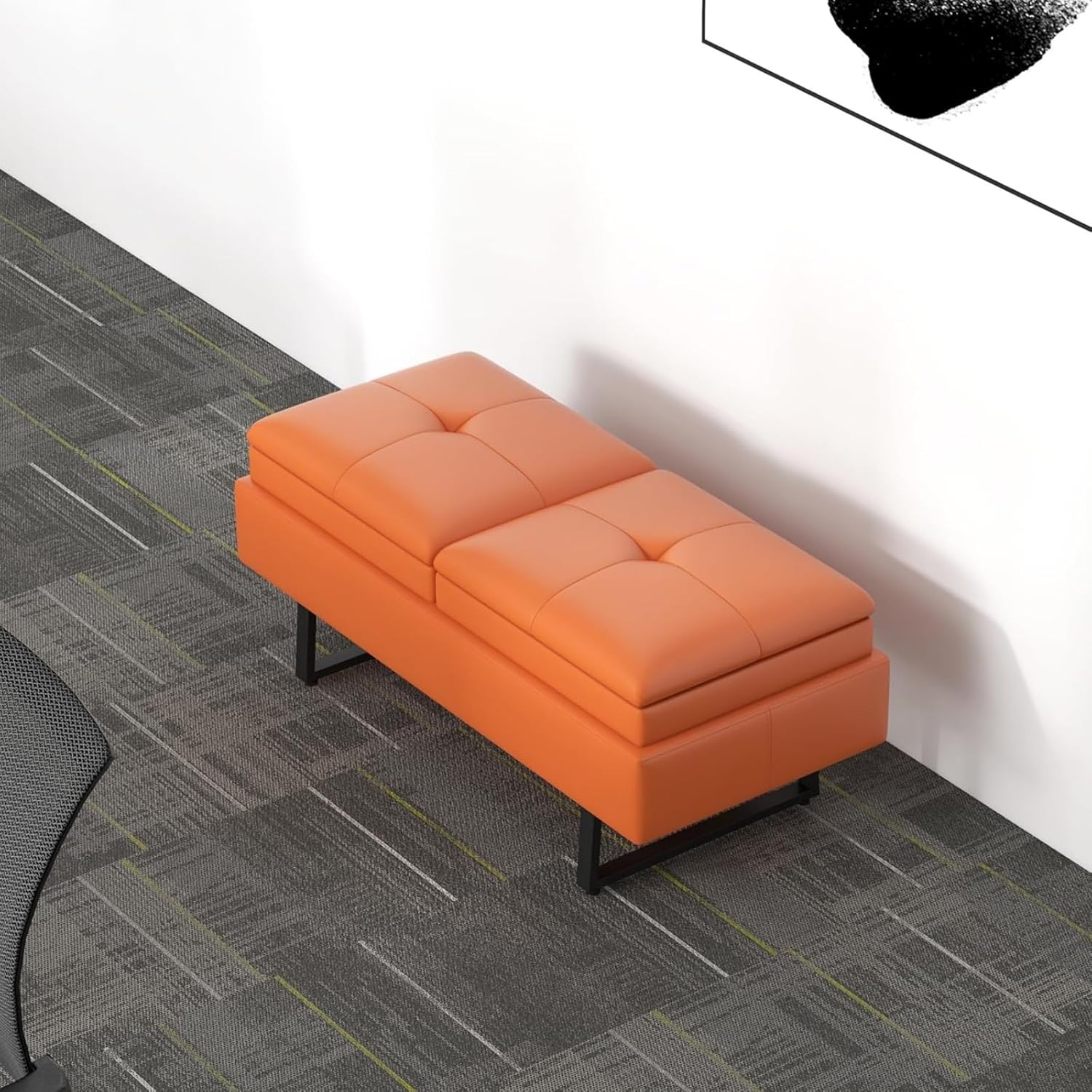 JSUN7 Leather Bench - Office Guest Reception Bench, 2 Seat Waiting Room Chairs with Cushion, Upholered Waiting Room Bench Seating, Office Furniture Lobby Chairs for Salon, Shop, Orange