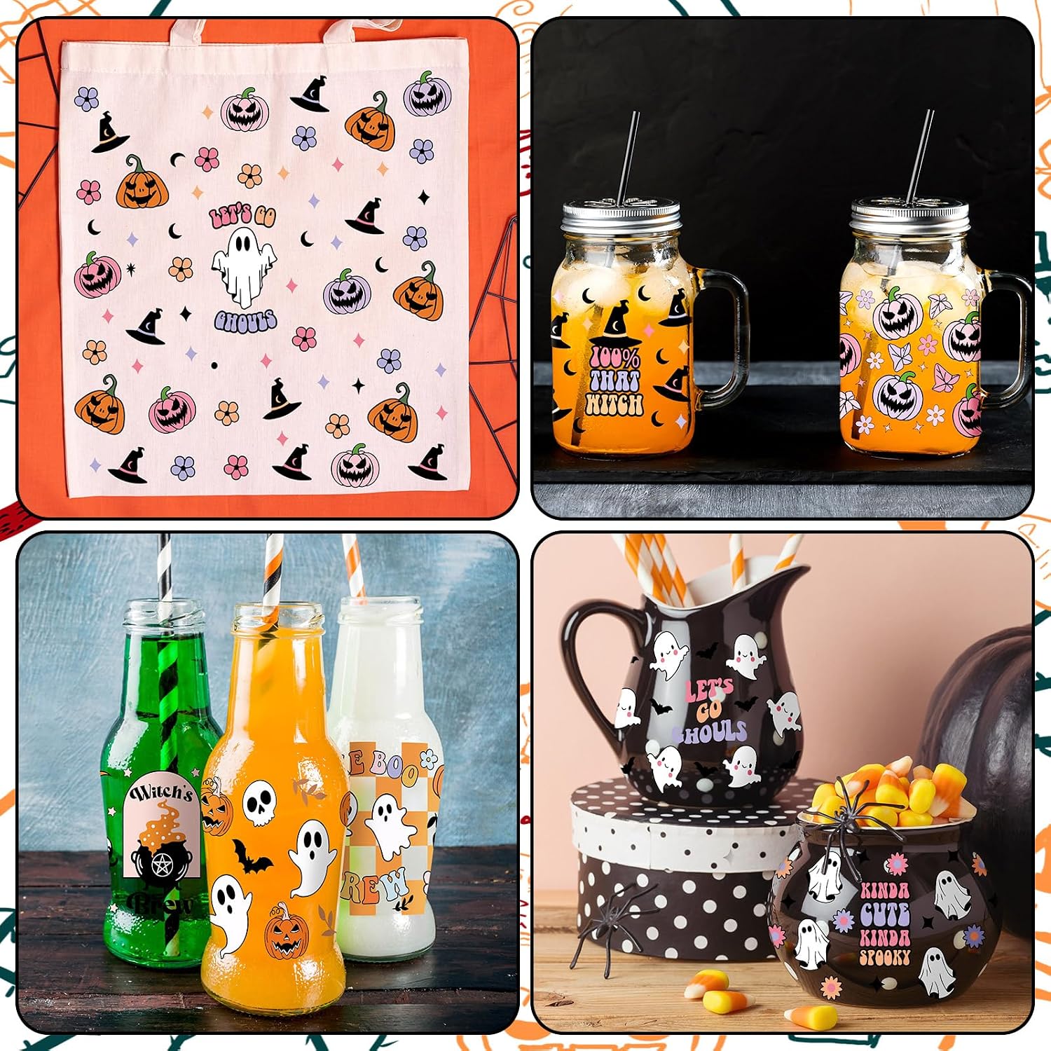 Motiskyy 18 Sheets Halloween Ghost UV Dtf Cup Wrap Transfer for Glass 16 oz Cute Halloween Cups Stickers Ghost Pumpkin Witch Waterproof Rub on Transfers Bat Mug Sticker Decal for Cup Crafting DIY