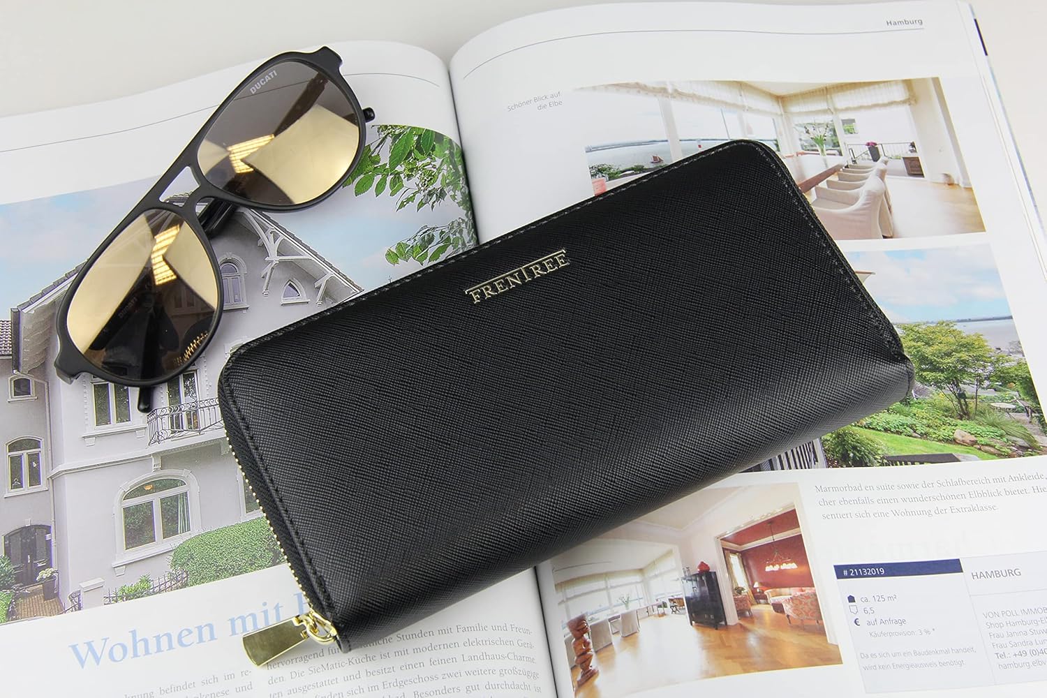 Portafoglio Liberty in pelle con protezione RFID, colore BORDEAUX