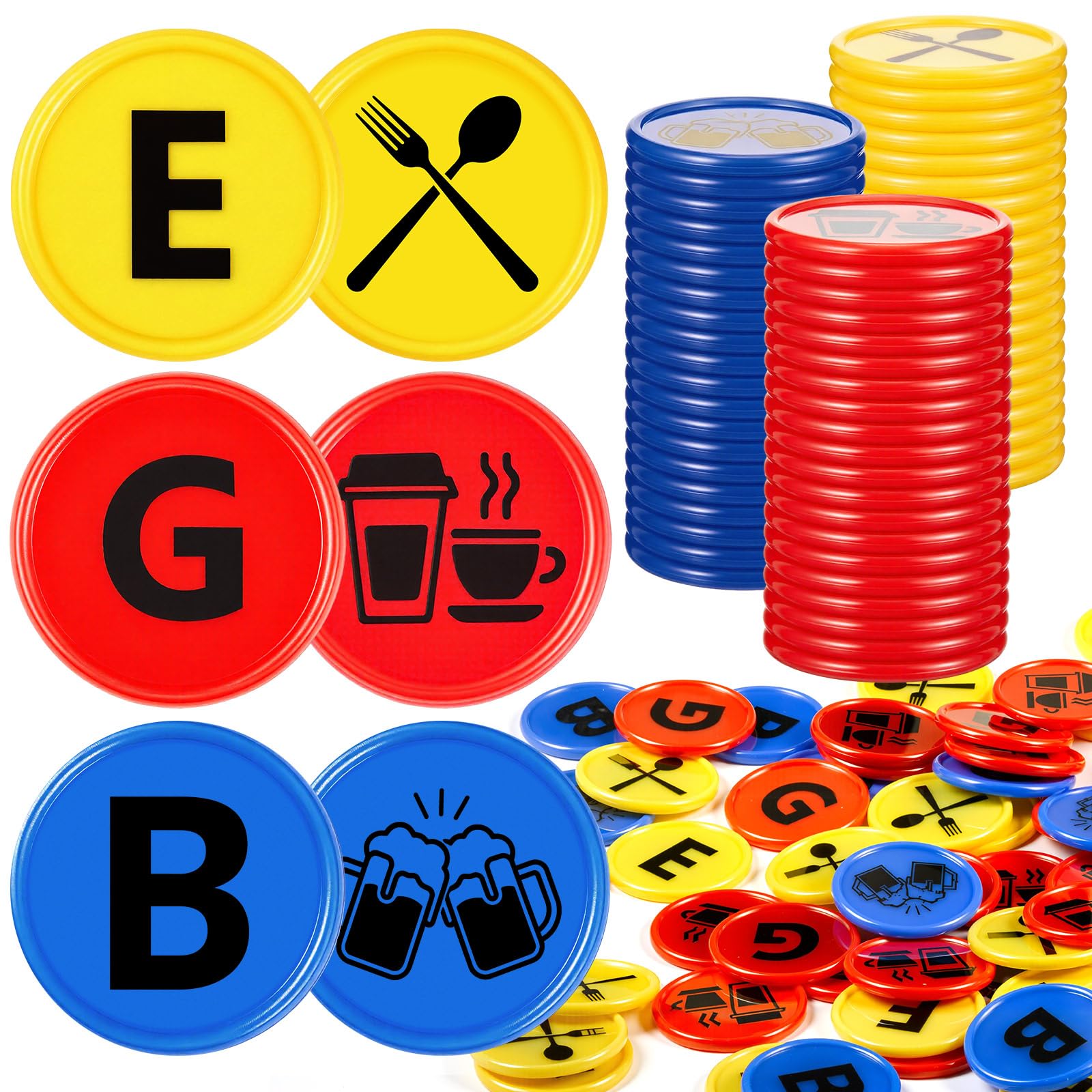 Nezyo 300 Gettoni Token Ø 24 mm Gettoni Riutilizzabili per Birra, Bevande e Cibo, 100 Pezzi per Tipologia Ideali per Festival della Birra, Ristoranti, Mense, Feste, Eventi in Discoteca e Festival