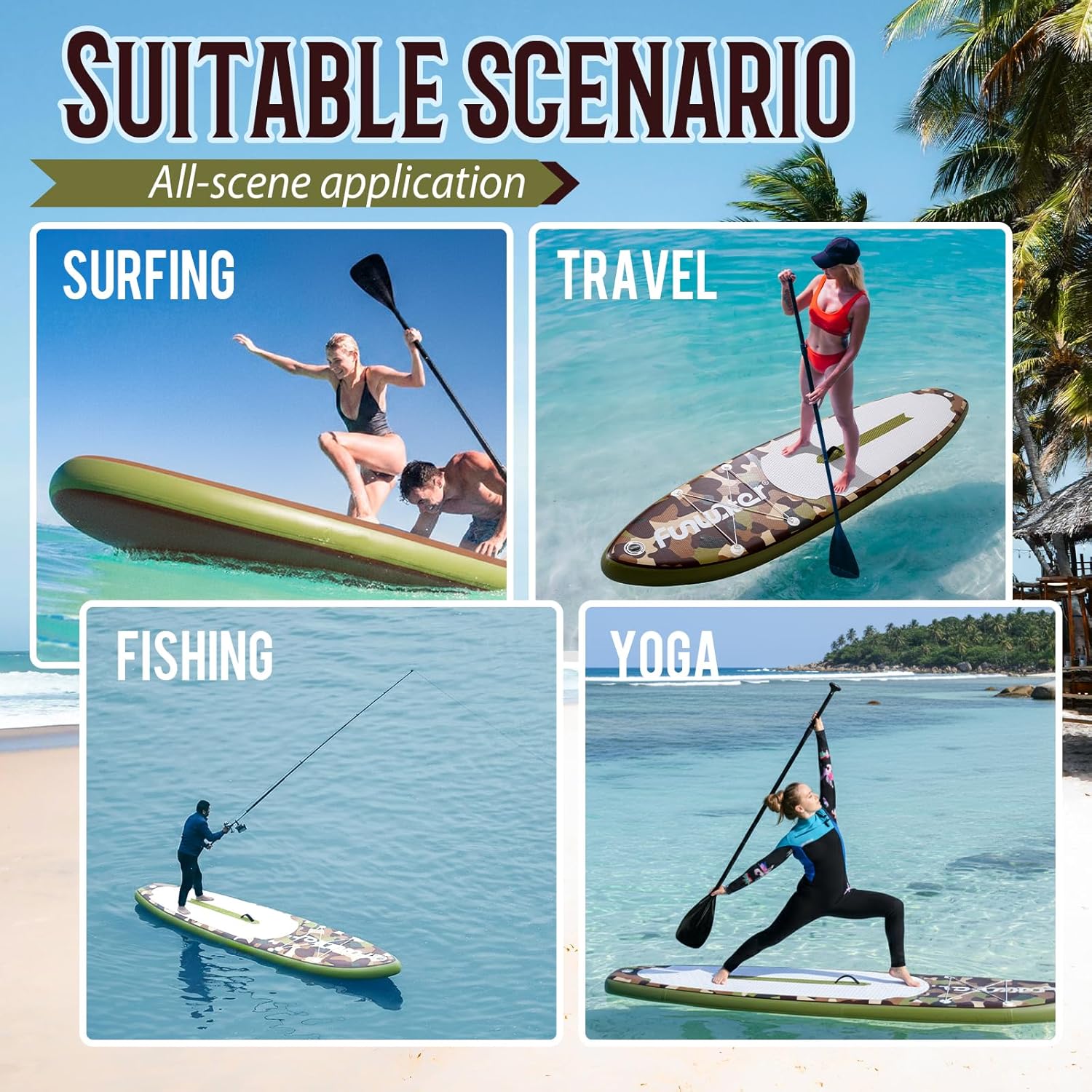 FunWater SUP Inflatable Stand Up Paddle Board Ultra-Light Inflatable Paddleboard with SUP Accessories,Fins,Adjustable Paddle, Pump,Backpack, Leash, Waterproof Phone Bag(Brown)