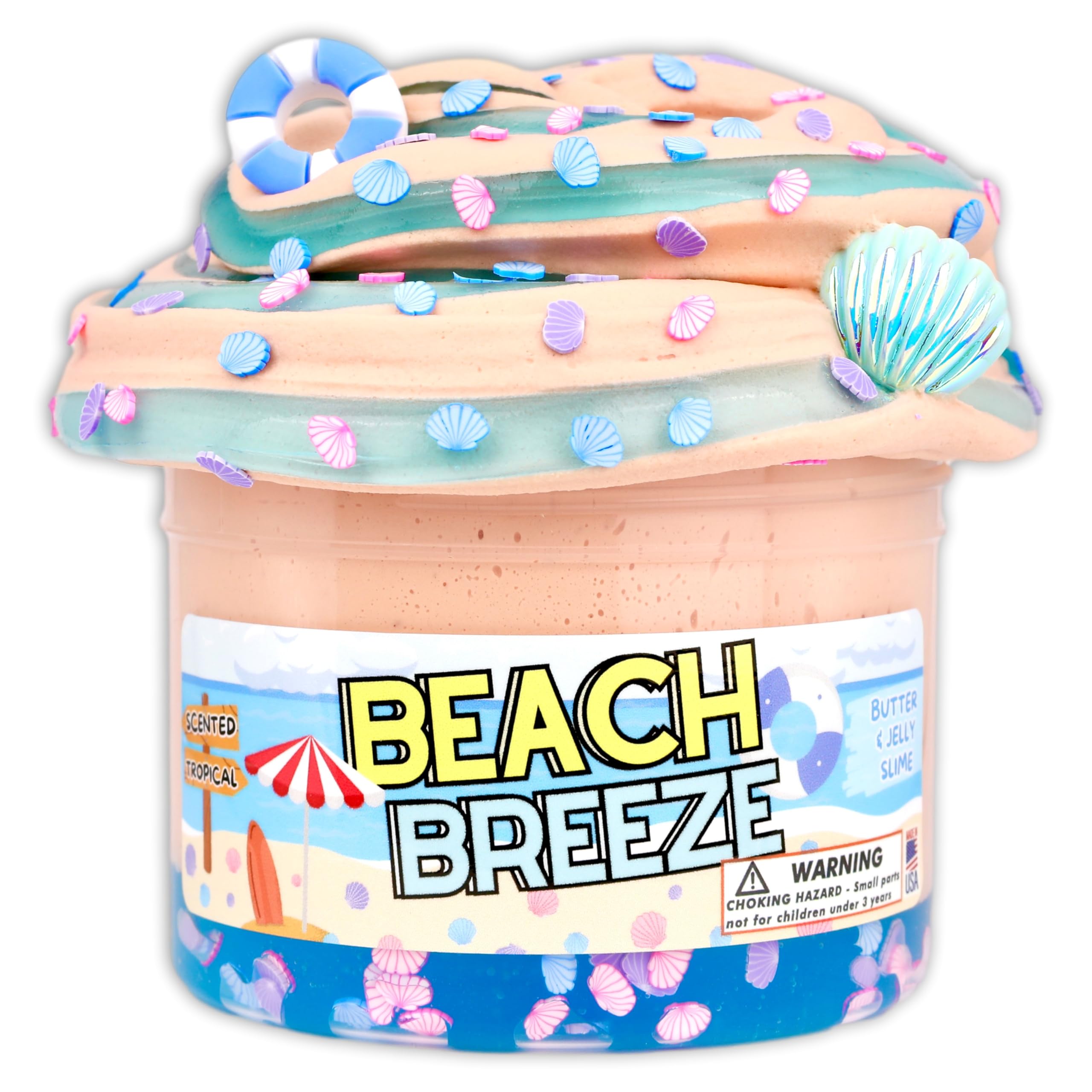 Beach Breeze - Hybrid Clear Butter Textured Slime - Handmade in USA - Dope Slimes - Beige/Blue - 8 fl/oz