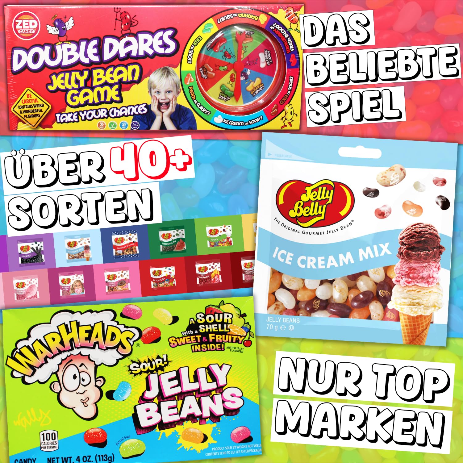 Jelly Beans Box | Trend Sweets mit beliebten Sorten | Mix of Brands | Jelly Beans Glücksrad - Double Dares | USA Süßigkeiten | Partygeschenk | Sweets zum Verschenken | Candy & Bar ®