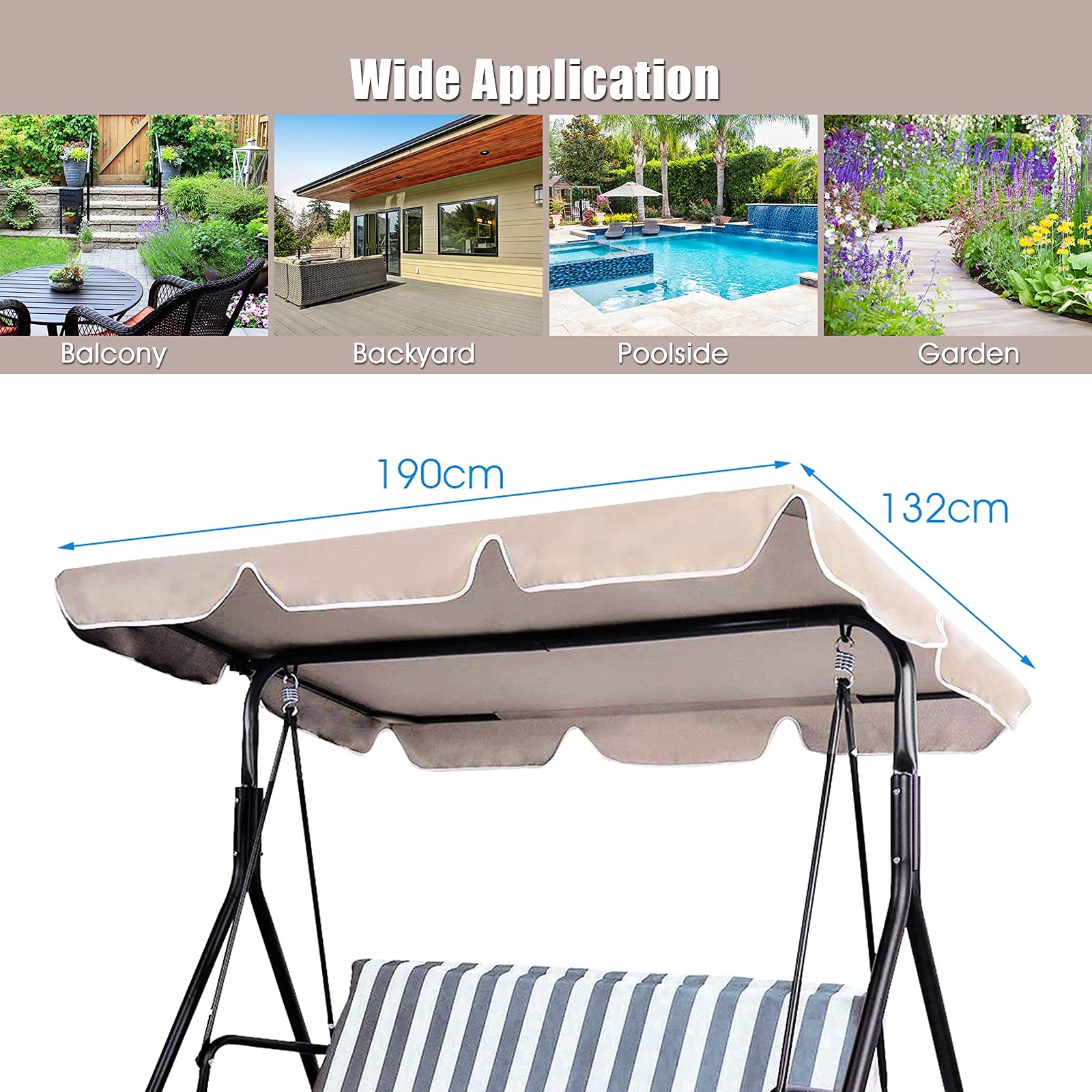 GIANTEX Copertura di Ricambio Universale per Dondolo, Tettuccio Tetto di Ricambio per Dondolo da Giardino per Esterno Beige
