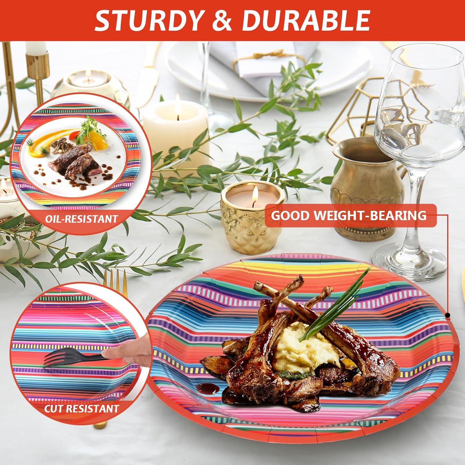100 PCS Mexican Fiesta Party Paper Plates Disposable Dinner Dessert Plates 11" Large Oval Mayo Serape Colorful Stripes Taco Mexico Decoration Supplies Platters Dish Tray Dance Ponchos Tableware