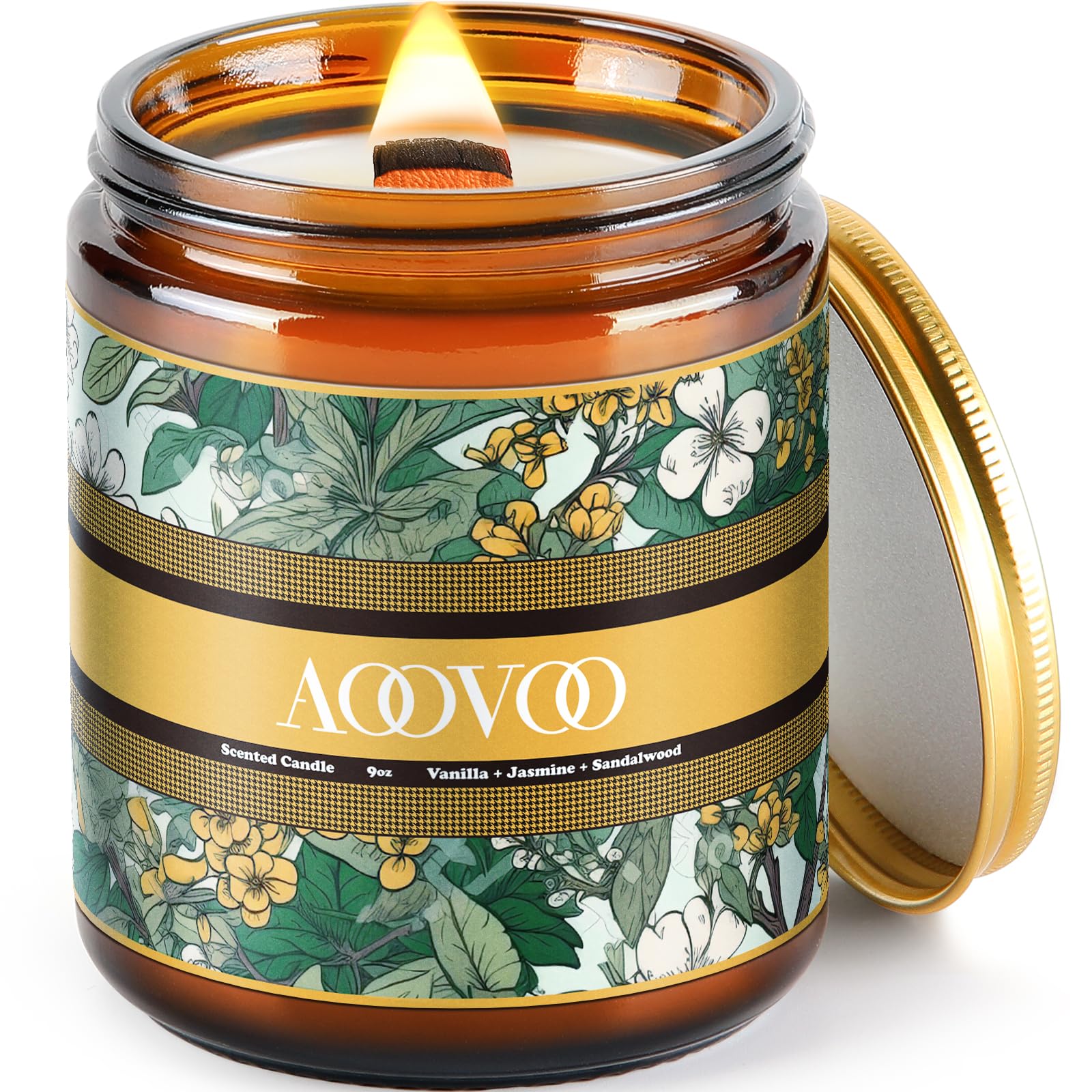 AOOVOO Scented Candles for Men - Vanilla Bean Candles for Home Scented | Crackling Wood Wick Soy Candle | Strong Fragranced Masculine Black Candle Gift for Women & Men, 9oz