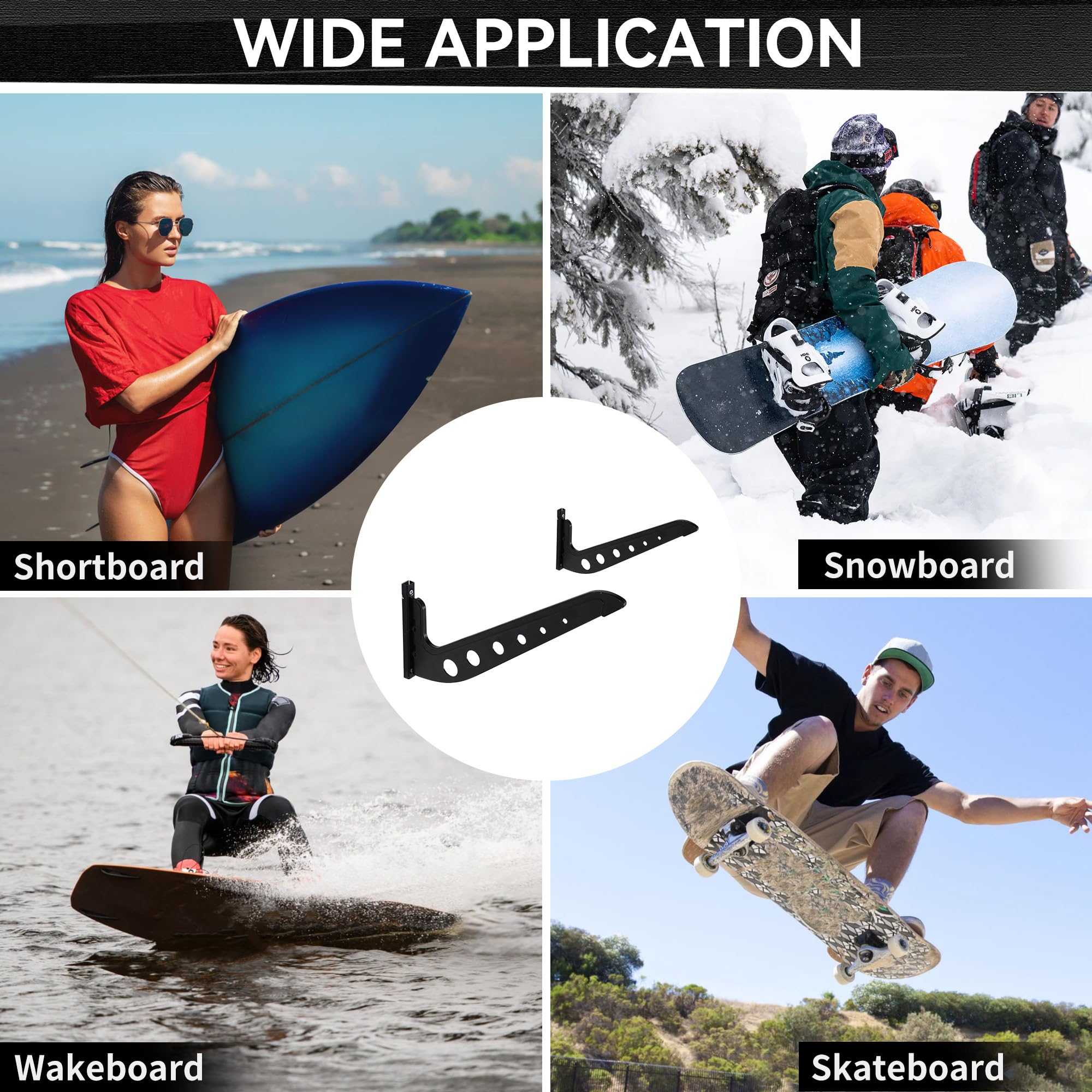Soporte de pared para tabla de surf, wakeboard, almacenamiento de snowboard, ganchos de pared ajustables