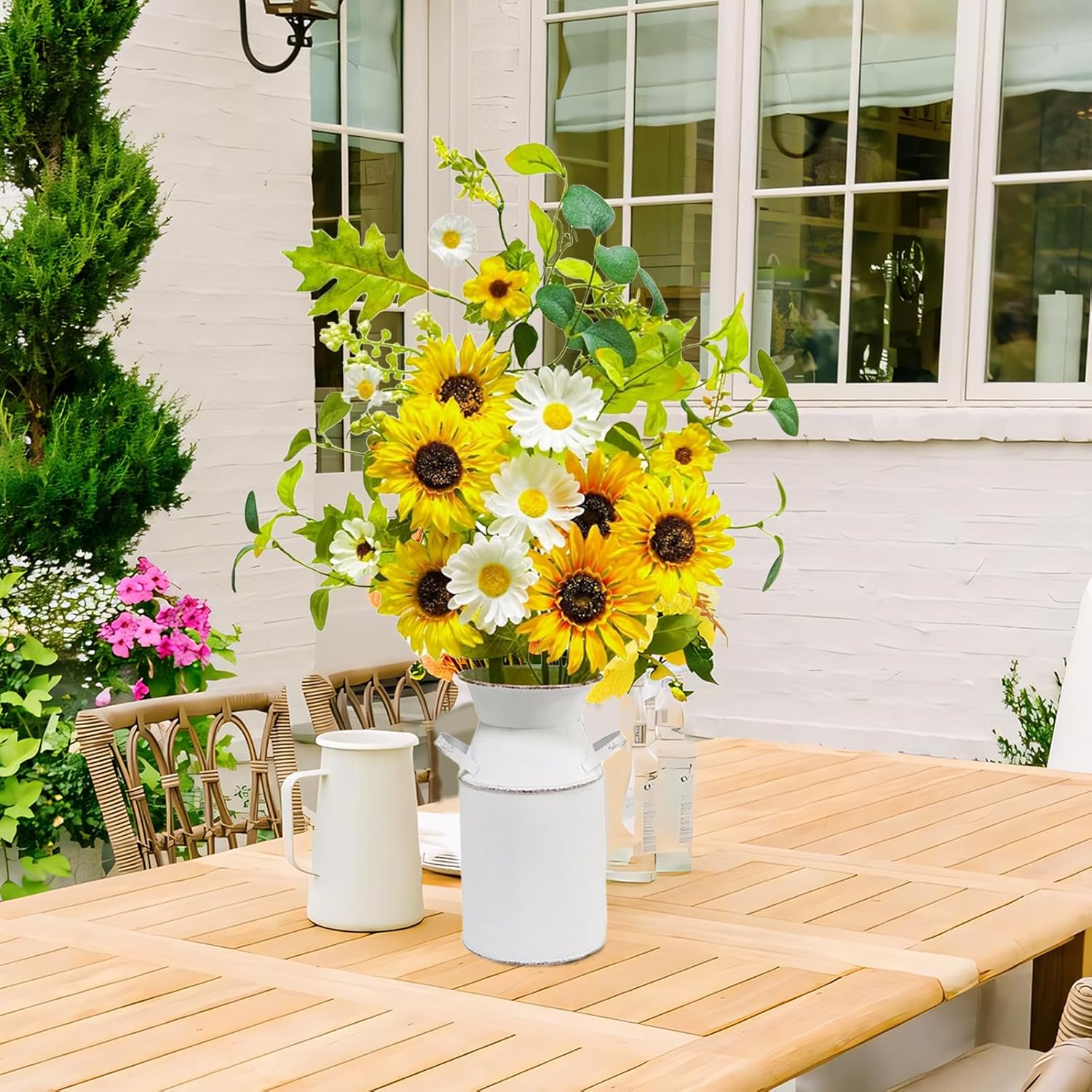 23.5" Faux Flowers in Vase, Silk Sunflower Artificial Flowers with Metal Pot Fake Sunflowers with Vase Flowers Arrangement Centerpieces for Table Kitchen Dining Living Room Home Spring Decor - Image 4