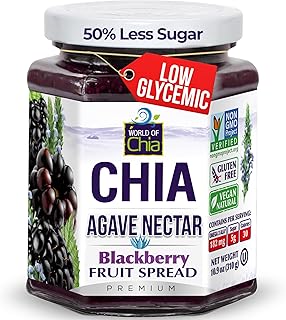 World of Chia Premium Chia Seeds Jam - Blackberry Jams and Preserves - All Natural, Plant Based Chia Jam, Gluten Free, Omega 3, Made in USA, Non GMO, Organic Ingredients, Additive Free, Low Sugar and Low Glycemic, Diabetic Friendly Fruit Spread - (10.9 oz, 310 g Jar) Pack of 1