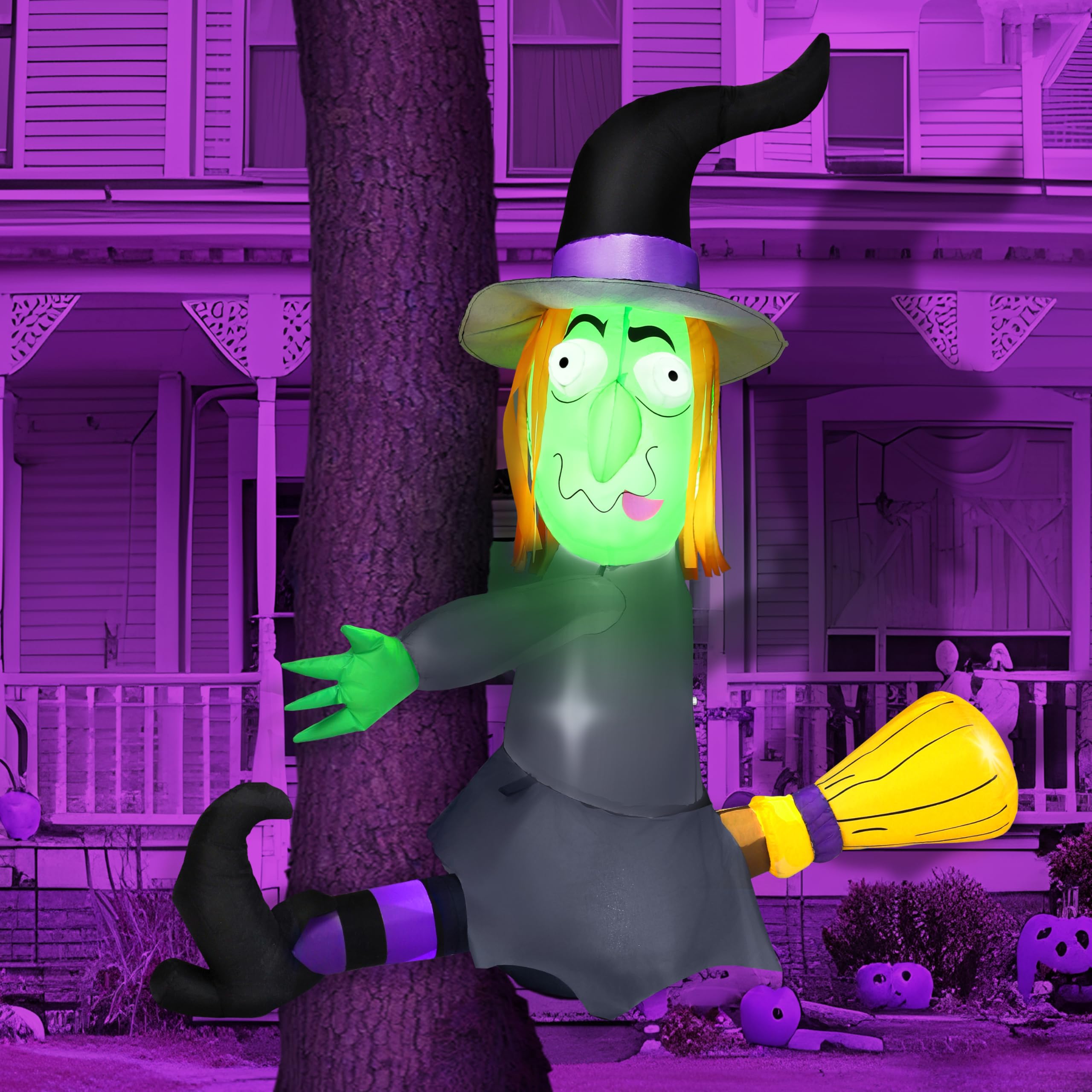 Joiedomi 4FT Halloween Inflatable Witch with Build-in LED Lights - Outdoor Blow Up Decor for Yard, Trees & Parties | Witch Decorations, Waterproof