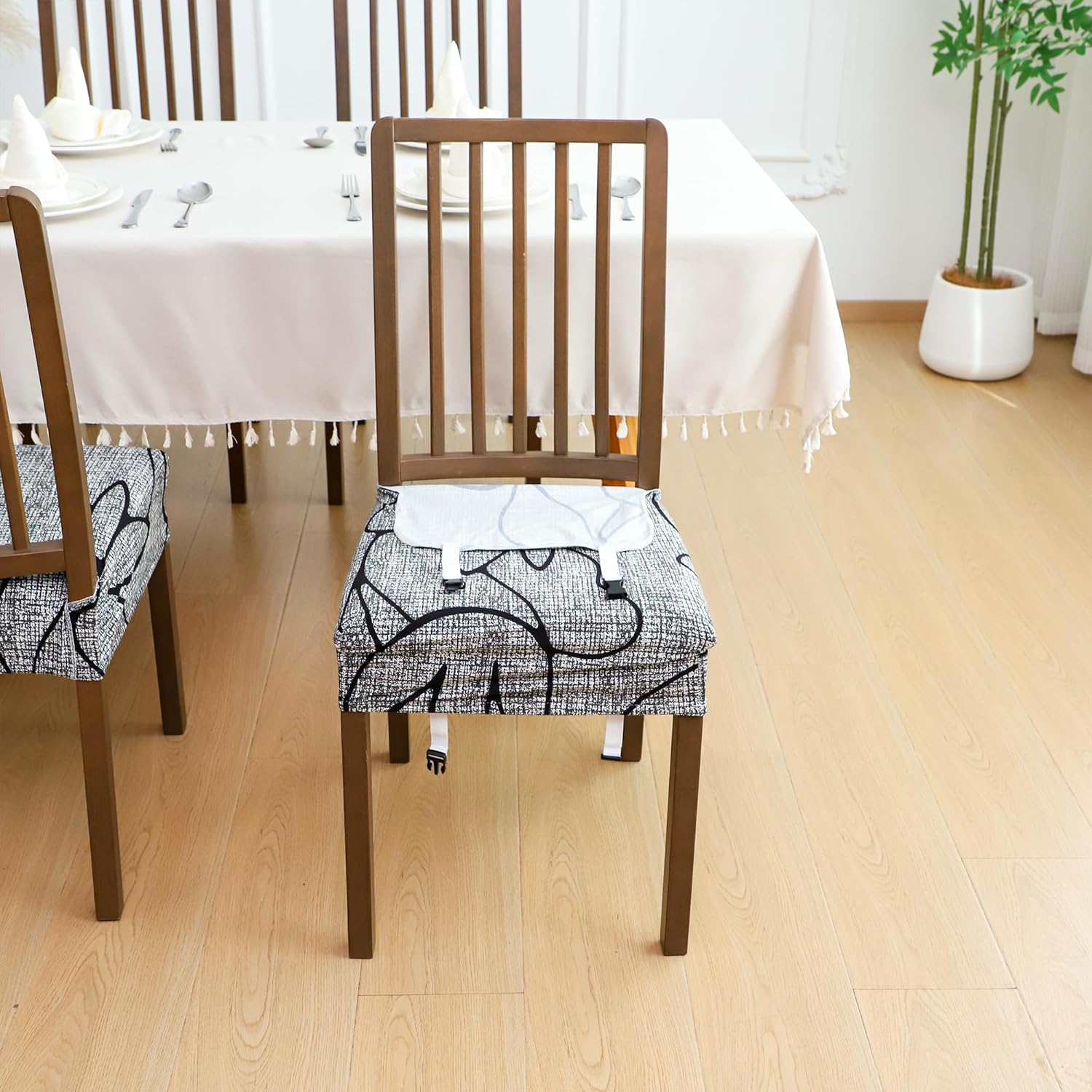 FORCHEER Waterproof Dining Chair Seat Covers Set of 6 Grey Floral Rear-Covered Stretch Kitchen Chairs Cushion Slipcover for Dining Room 15-18 inch Washable Removable