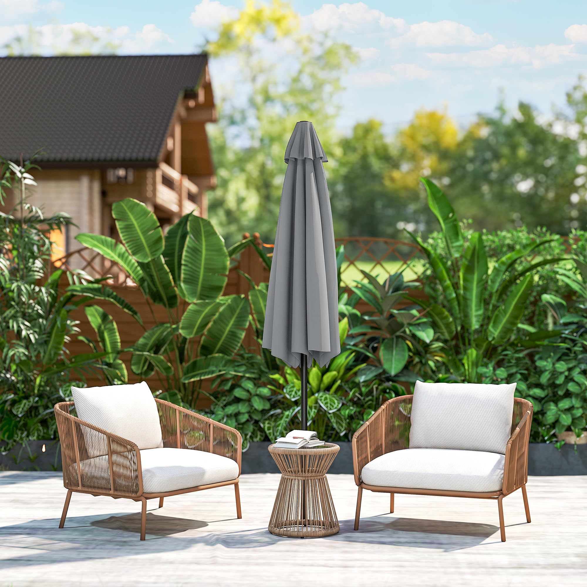 Outsunny Sombrilla Terraza Exterior Ø230 cm Sombrilla de Jardín con Ángulo Ajustable y Manivela Impermeable Parasol para Patio Terraza