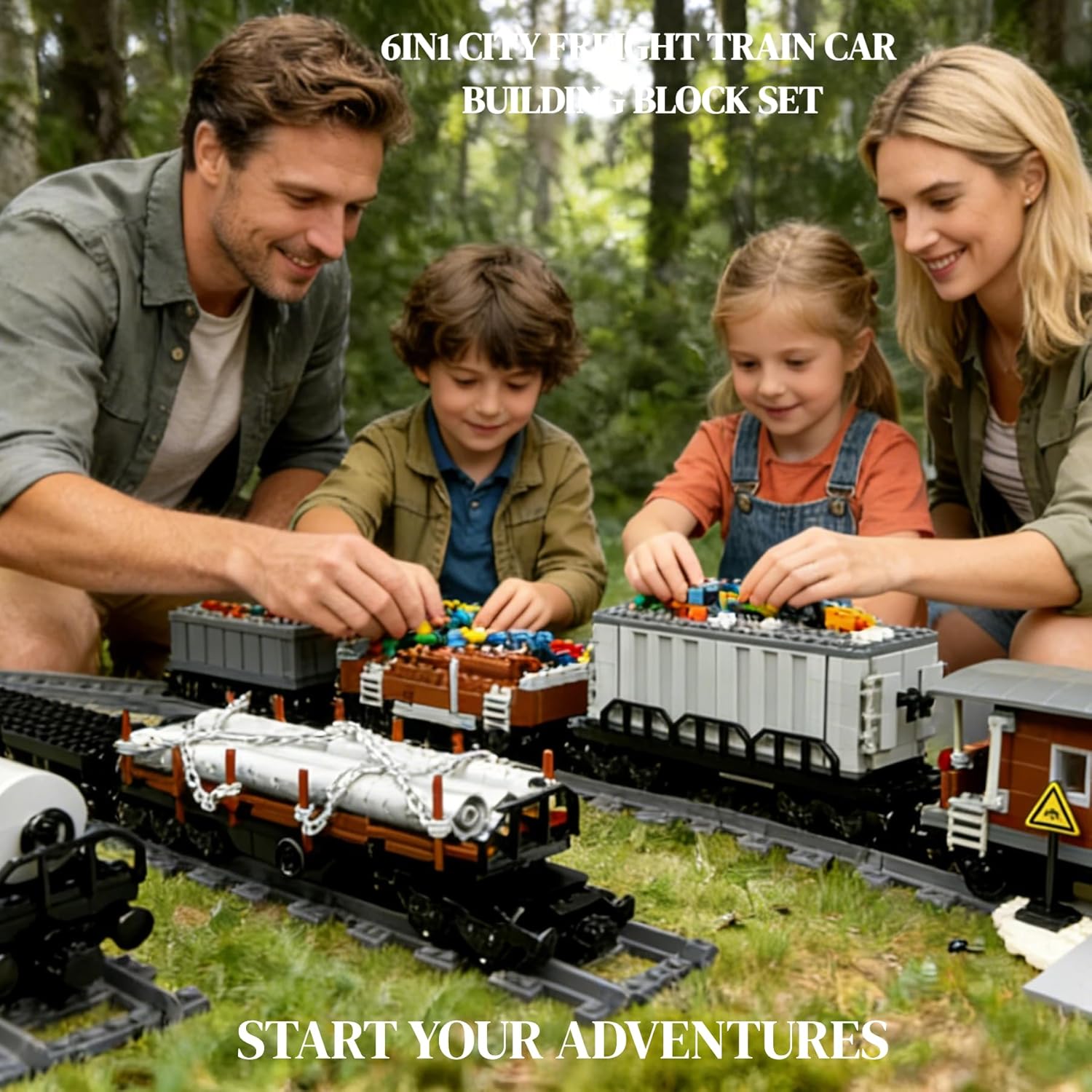 6IN1 City Freight Train Car Building Set, DIY Cargo Train Toys for Teens and Adults, Compatible with LEGO Building Accessories, Modular Train Cargo Cars, DIY City Train Toy Kit, M8001