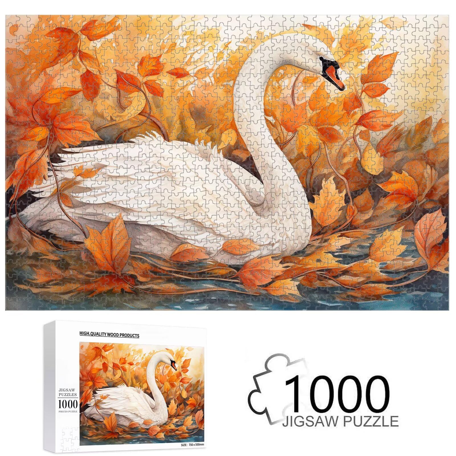 Puzzle 1000 Teile für Erwachsene, Herbst & Schwan Holzpuzzle, 1T#485