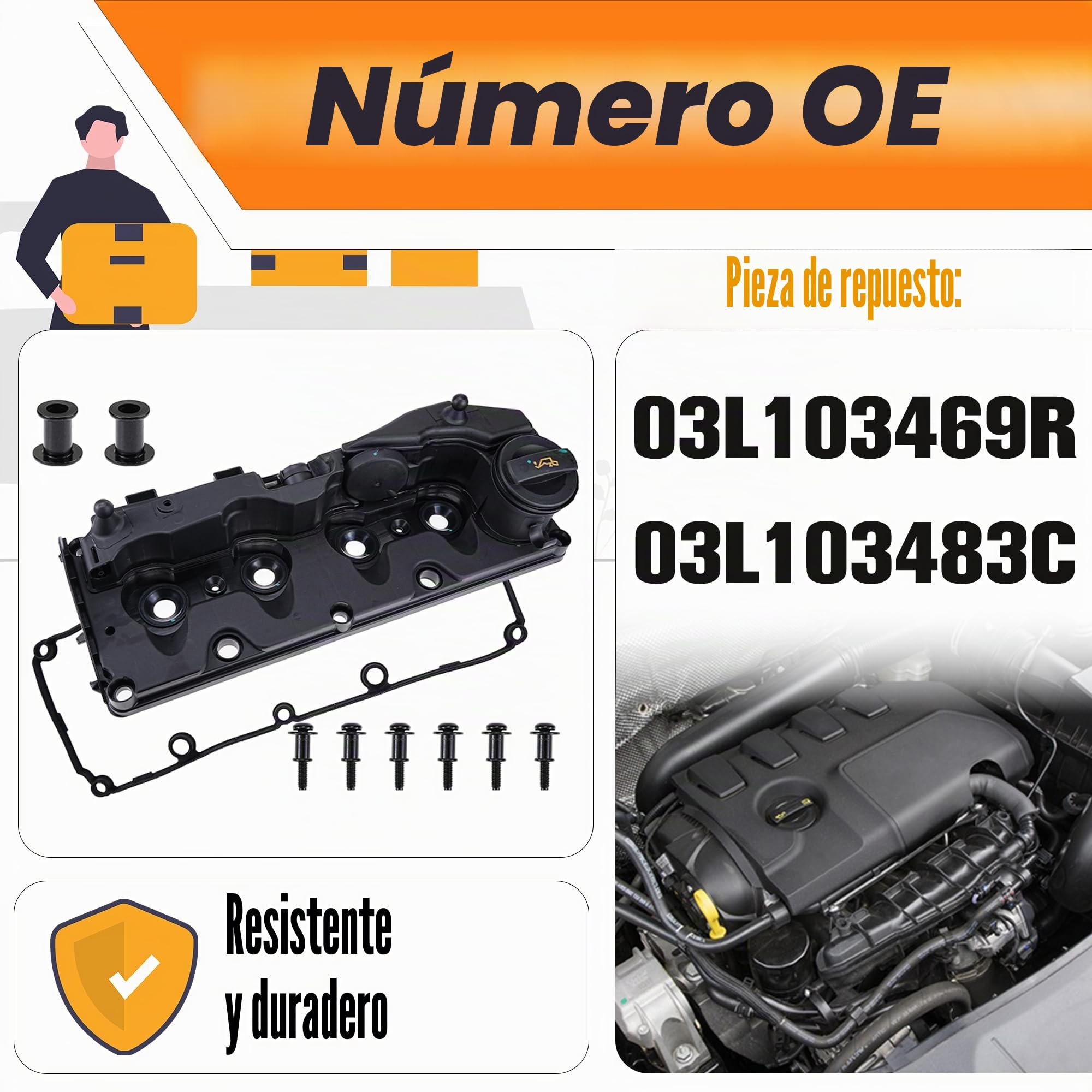 Tapa de balancines del motor con junta compatible con Audi A1 8X A3 8P Q3 8U Altea XL Ibiza 6J Leon 1P Octavia Superb Mk2 Golf Mk6 Polo 6R 6C 1.6 2.0 Reemplaza # 03L103469R, 03L103483C