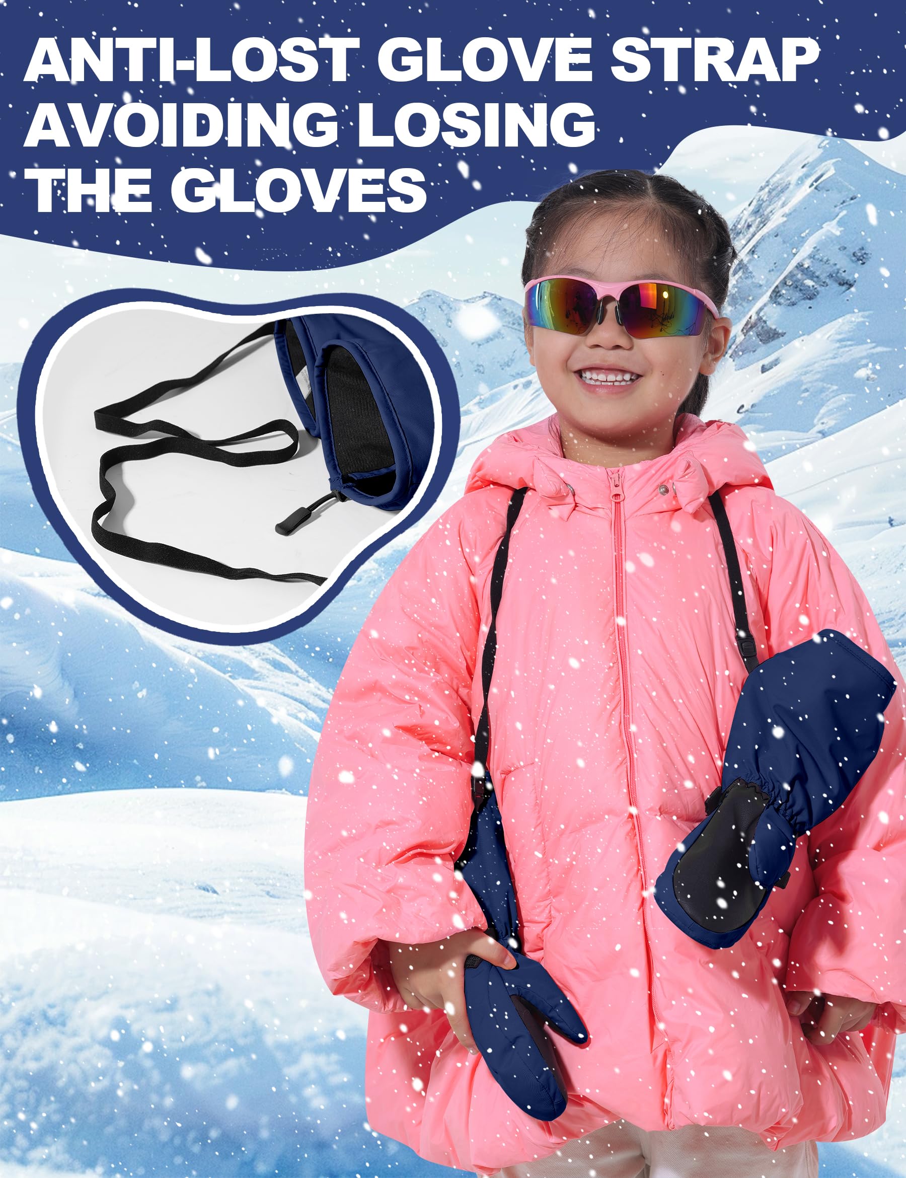 KUTOOK Guanti da Sci Bambini 1-6 Anni Guanto Neve Invernali Bambina Idrorepellente Termici per Attività all'aperto