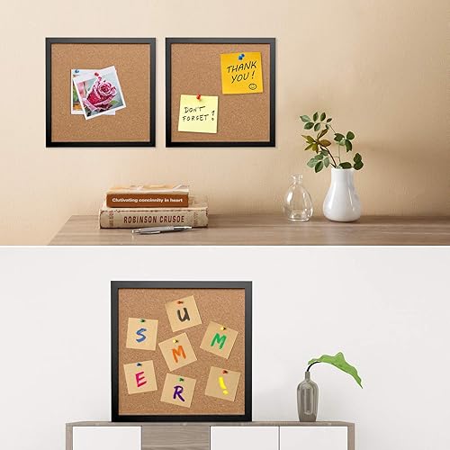 Miniatura 2 de AkTop Tablero de anuncios de corcho de 12 x 12 pulgadas, tablero de corcho enmarcado negro, paquete de 4 unidades, pequeño tablero cuadrado para