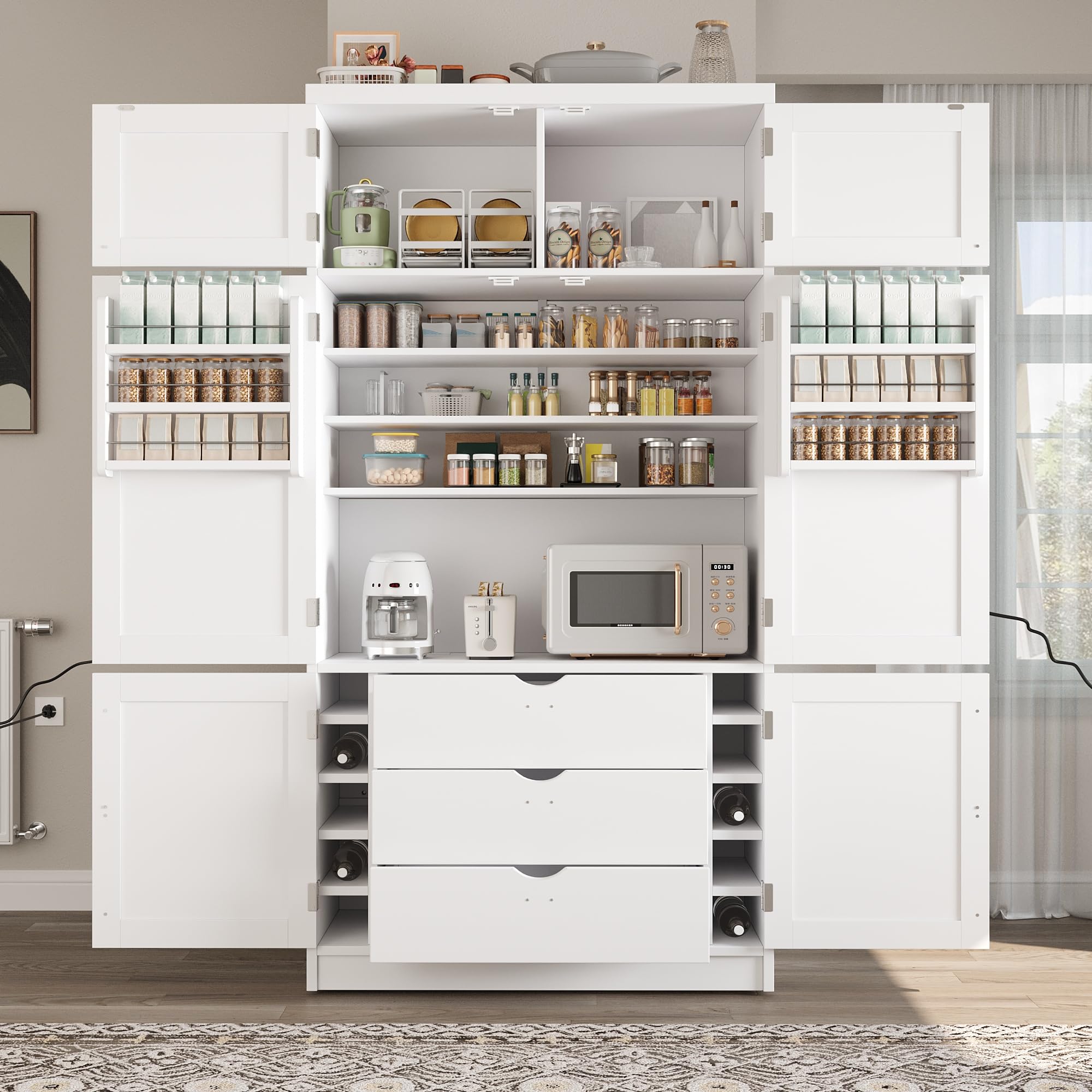 Ball &amp; Cast 80″Tall Freestanding Kitchen Pantry Cabinet with 2 Power Outlets &amp; 3 Large Drawers,41" W Versatile Farmhouse Pantry Storage Cabinet w/Adjustable Shelves and Door Shelves,for Kitchen