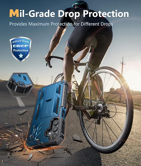 FNTCASE for Samsung Galaxy A15-5G Case: Military Grade Drop Proof Protection Phone Cover with Kickstand | Heavy Duty Rugged Full Body Protective Shockproof Matte Textured TPU Cases - 6.5 Inch (Blue) by FNTCASE - Image 5