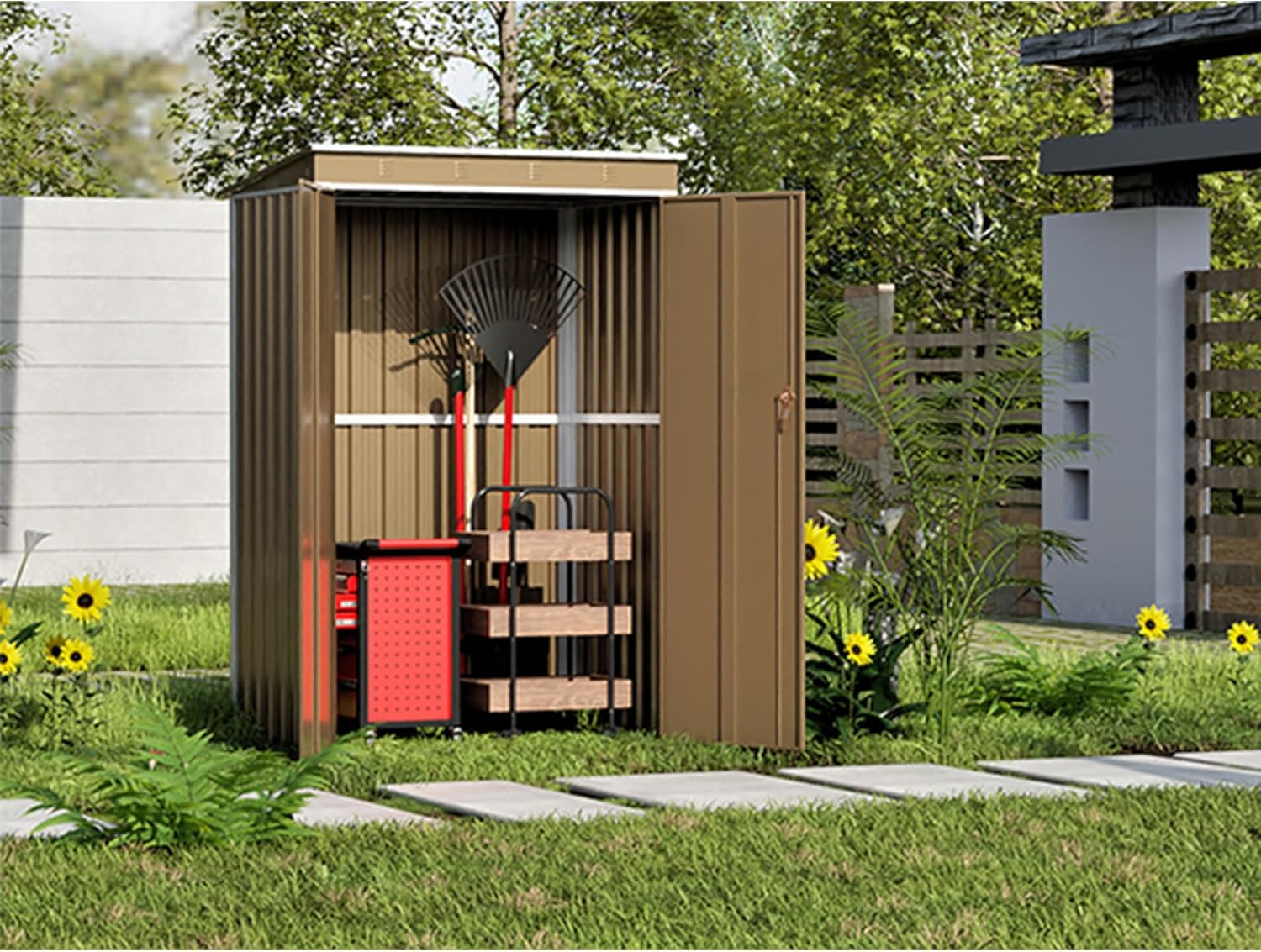 外置き用鉄骨/波板 倉庫 HXCQYGL 屋外収納 鉄骨倉庫 屋外収納 W123*D90.5*H185 書庫 トレンド 大型