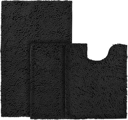 Amazon.com: BYSURE Black Bathroom Rugs Sets 3 Piece Non Slip Extra ...