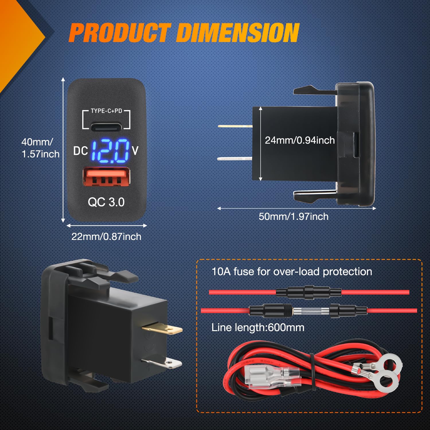 Nilight Rocker Switch Style USB Outlet Socket LED Voltmeter 12V PD Type C and QC 3.0 Outlets Car Using 1.54